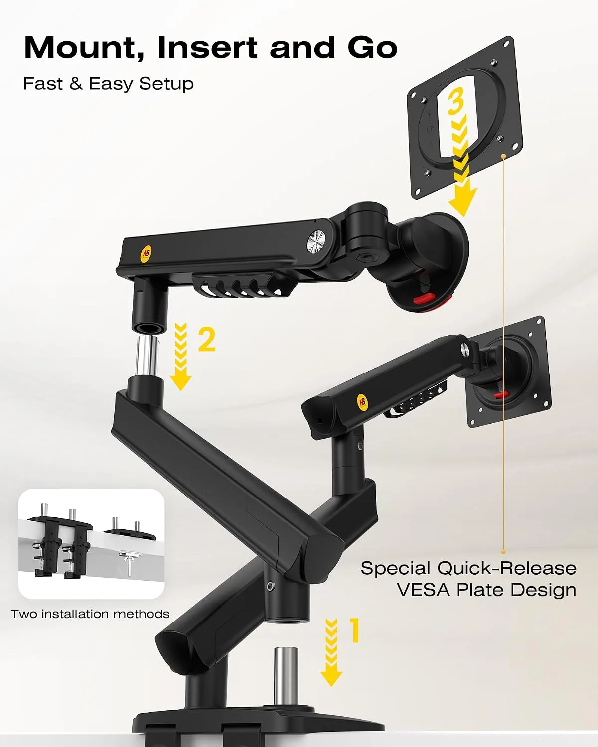 NB SmooVex™ Computer Monitor Arm, Monitor Stand fits up to 32 Inch, Mechanical Spring Monitor Arm, VESA 75/100 mm, Model-A5C