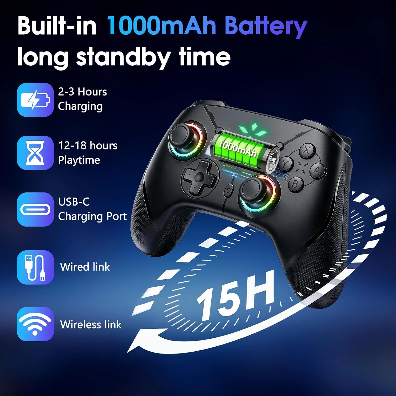TEFELE TFEFLE Switch 2 Controller, Wireless Bluetooth 5.3 Pro Gamepad with C Button for GameChat, 9-Axis Gyro, Macro Programming, Turbo, 4-Level Vibration & LED Light, 3.5mm Audio Jack