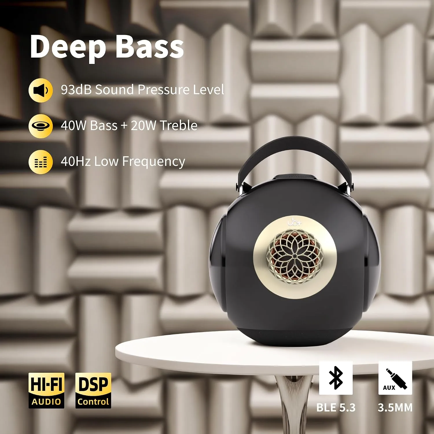 UB+ dB1 doubleBASS Waterproof Bluetooth Speaker | 40W Hi-Fi Sound with Deep Bass, 20H Playtime, IPX5 & TWS Pairing (Glossy Black with Tripod)