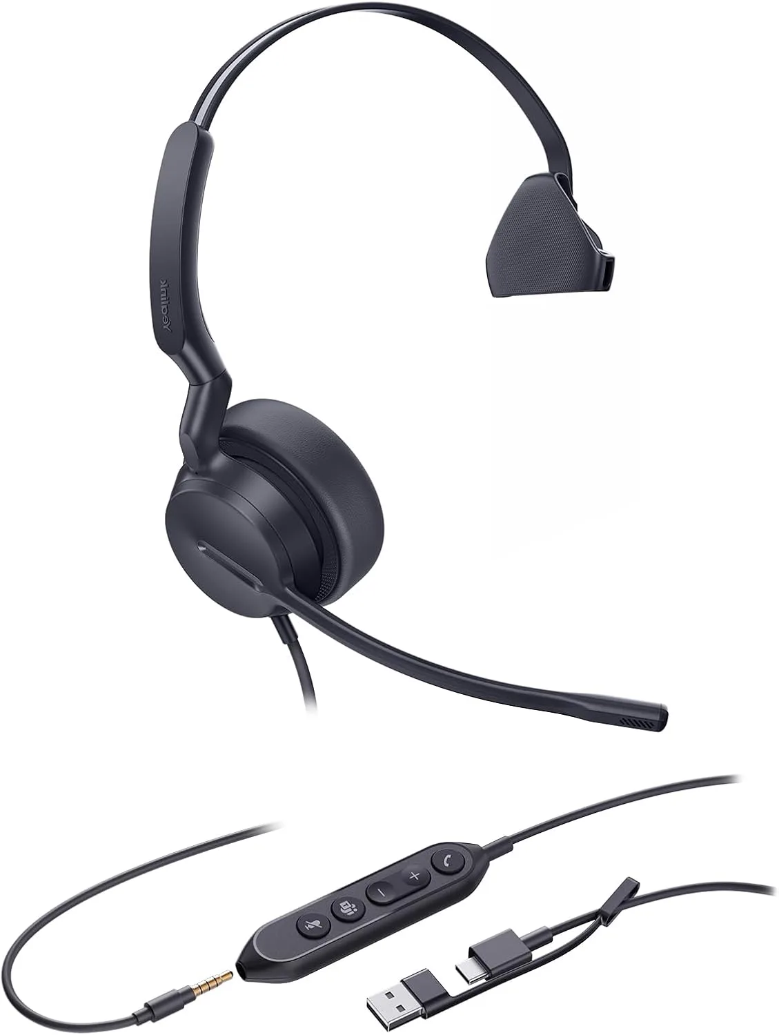 Yealink UH42 SE Wired Headset, USB-A/C & 3.5mm,in-Line Controls, On-Ear