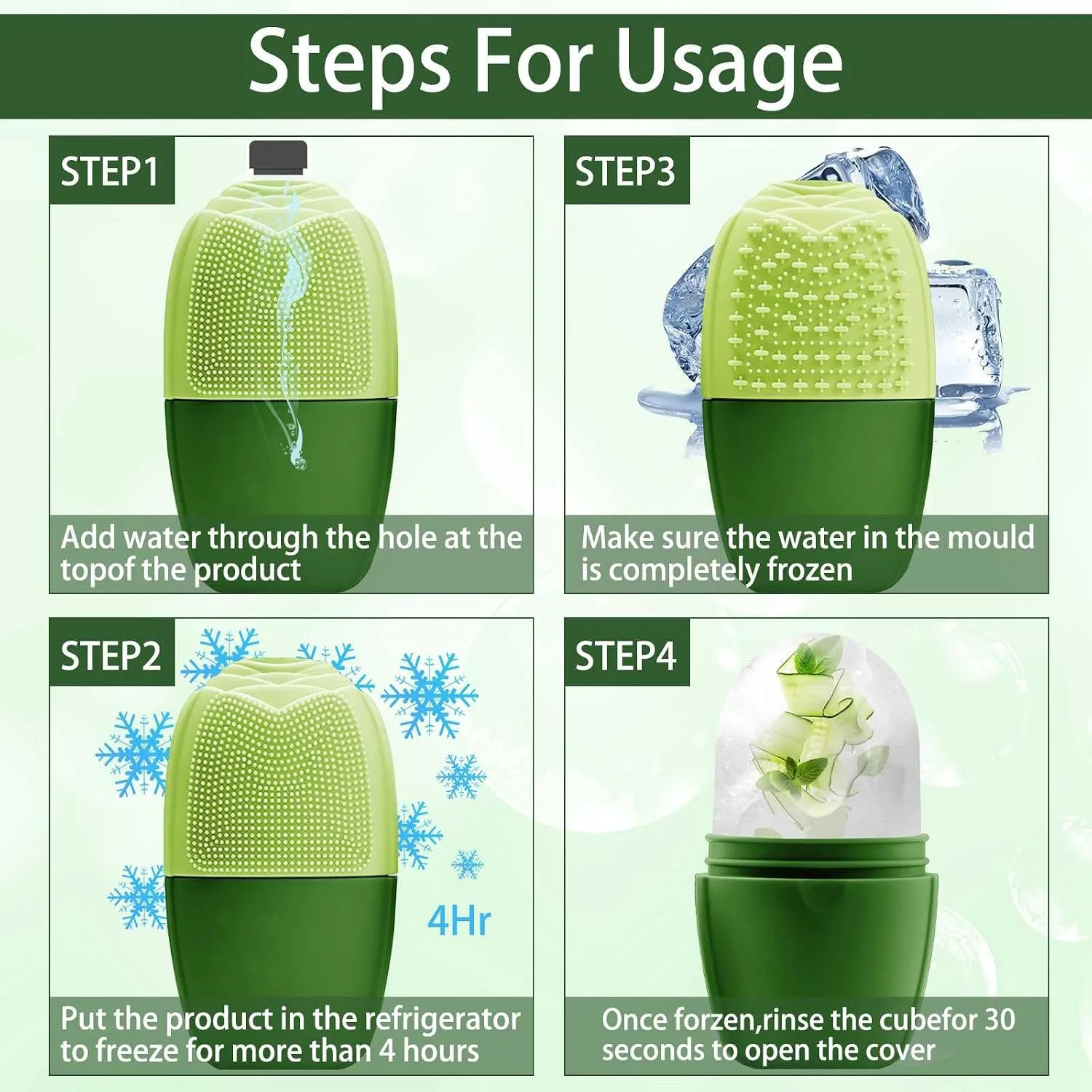 XHJRI Ice Face Roller Massager,Ice Cube Roller for Face, Eyes and Neck Naturally Conditioning and Skin Care,De-Puff Eye Bags,Reduce Migraine Pain,Reusable Massage Silicone Ice Mold (New Green)