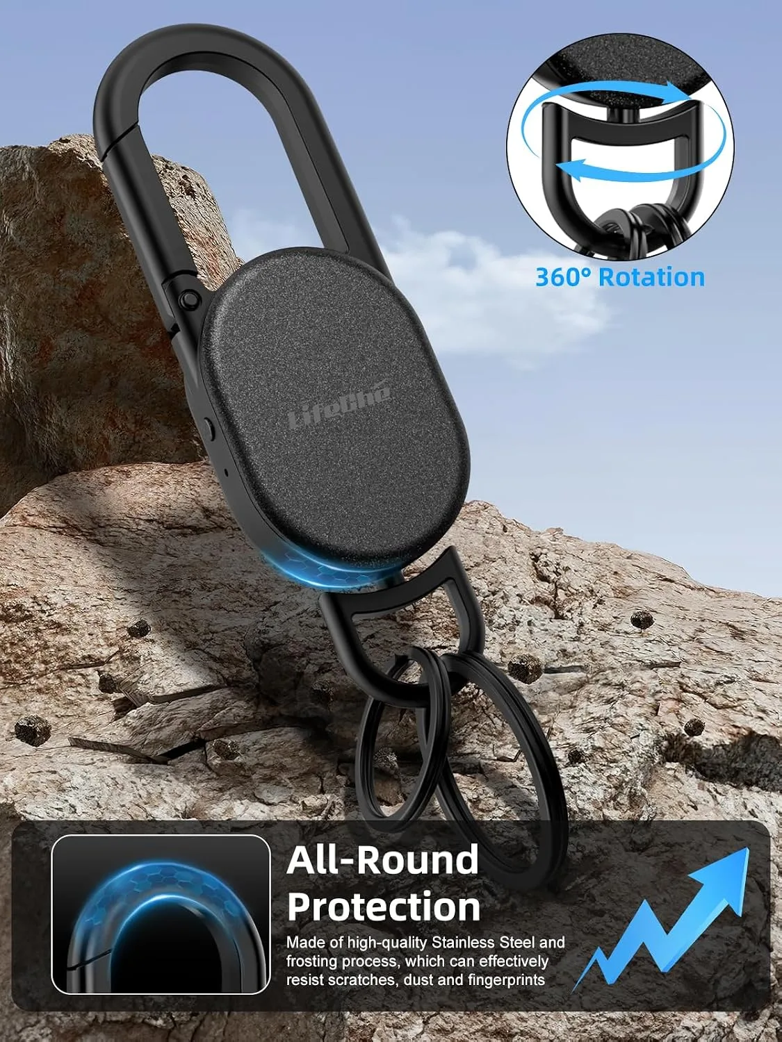 Find My Key Finder, Stainless Steel Keychain, Rechargeable Tracker