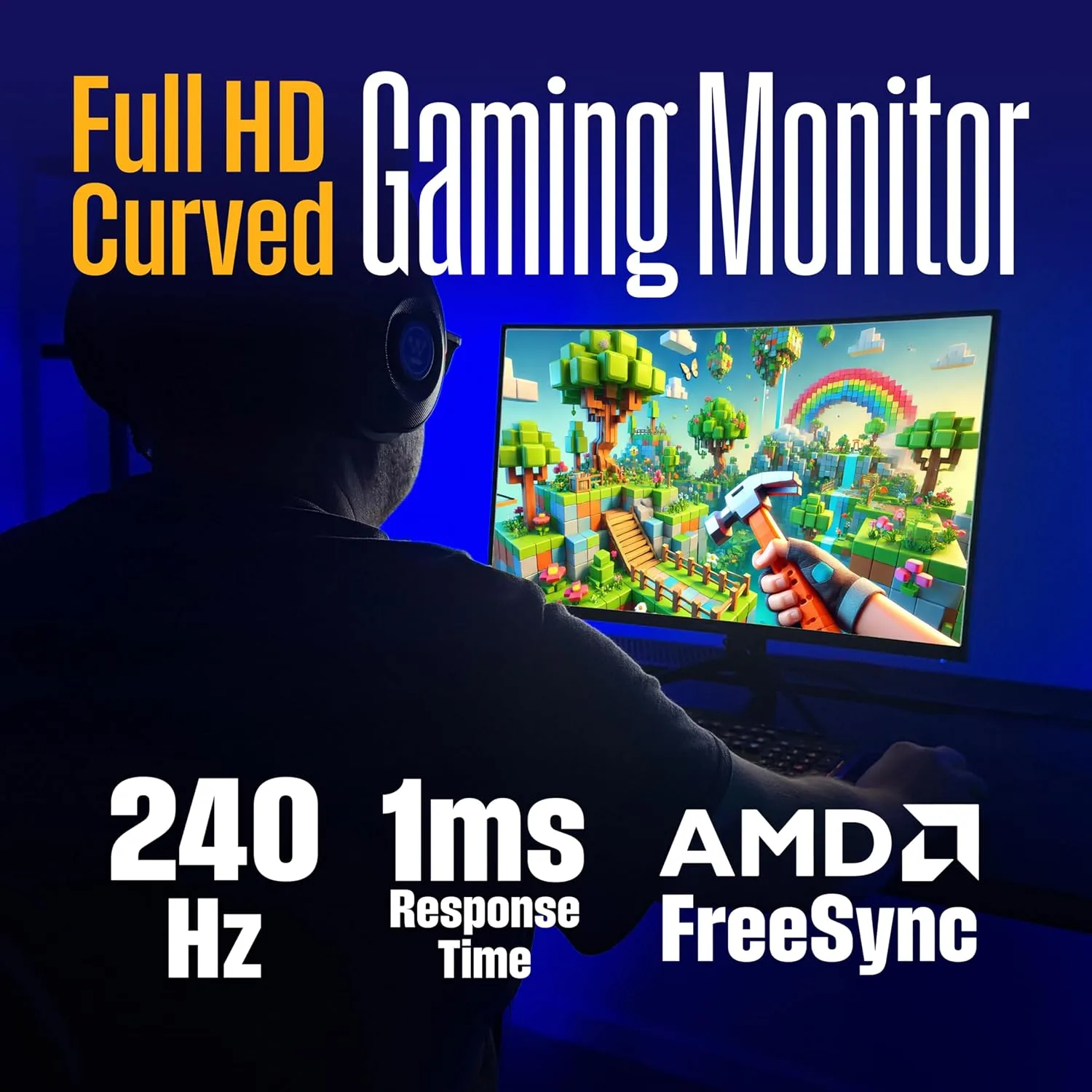 Westinghouse 27 Inch Curved Gaming Monitor, 240Hz, 1ms, 1500R, FHD 1080P, 4000:1 Contrast Ratio, 118% sRGB, AMD FreeSync, Eyecare, for PC Games with Built-in Speakers, DisplayPort, HDMI-Black