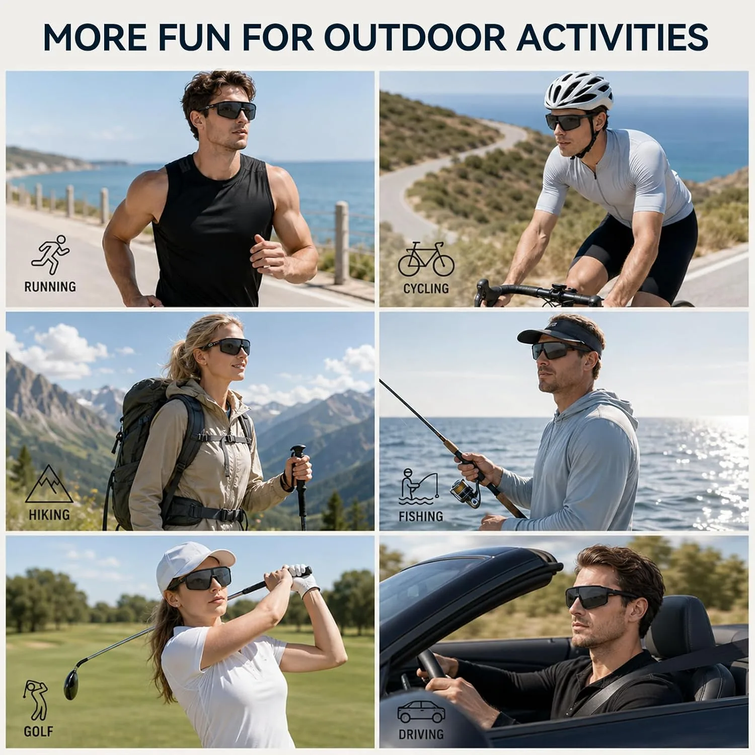 Smart Sunglasses for Men/Women, Bluetooth Glasses for Cycling Running, Sports Sunglasses with UV400 Polarized Lenses, Bluetooth 5.4 for Music, Voice Control for Hiking Fishing (Grey)