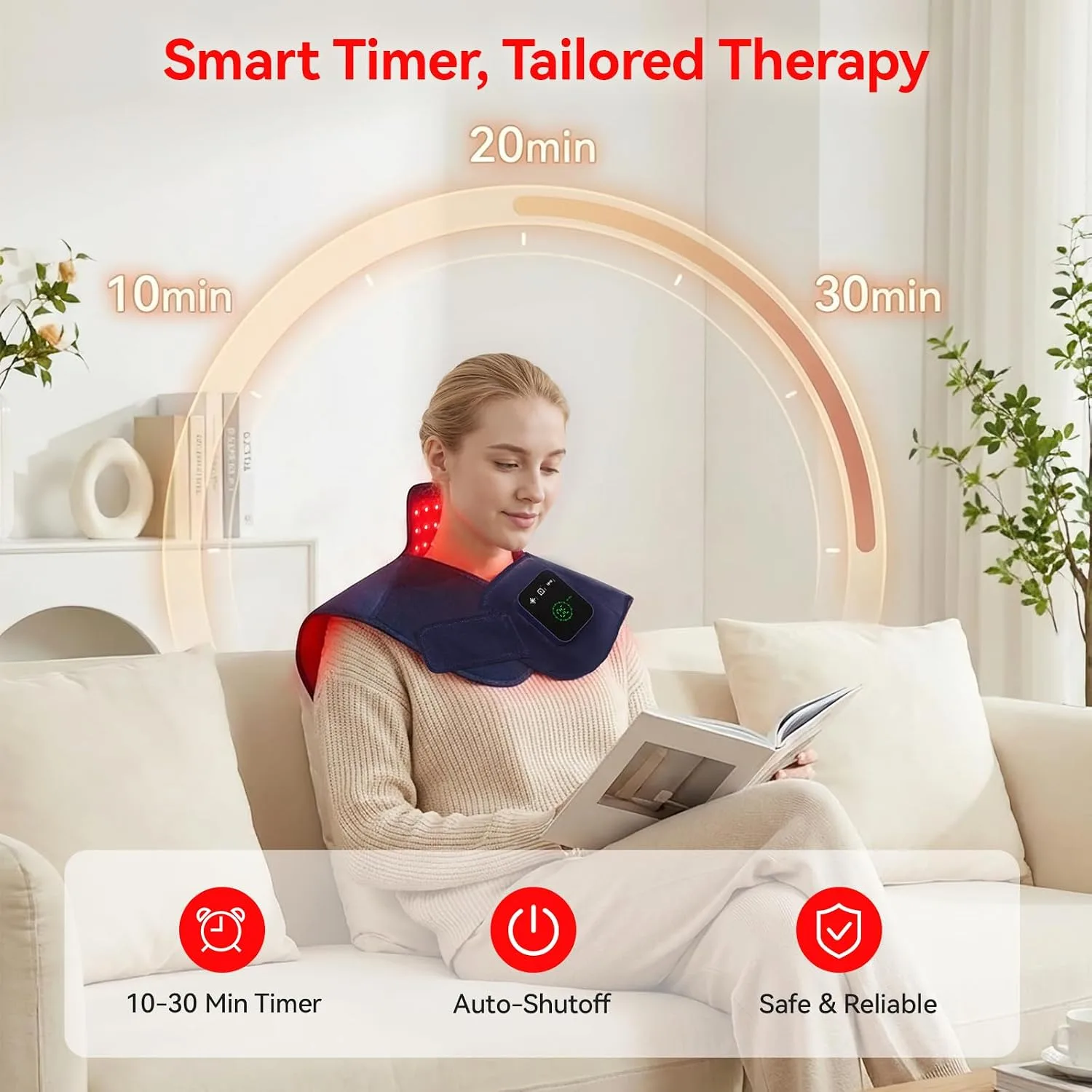 RICIAL Red Light Therapy for Neck Shoulder, 660nm & 850nm Infrared Light Therapy Wrap, Cordless 5000mAh Rechargeable Light Therapy Pad with Timer & Pulse Modes for Home Use (Blue)