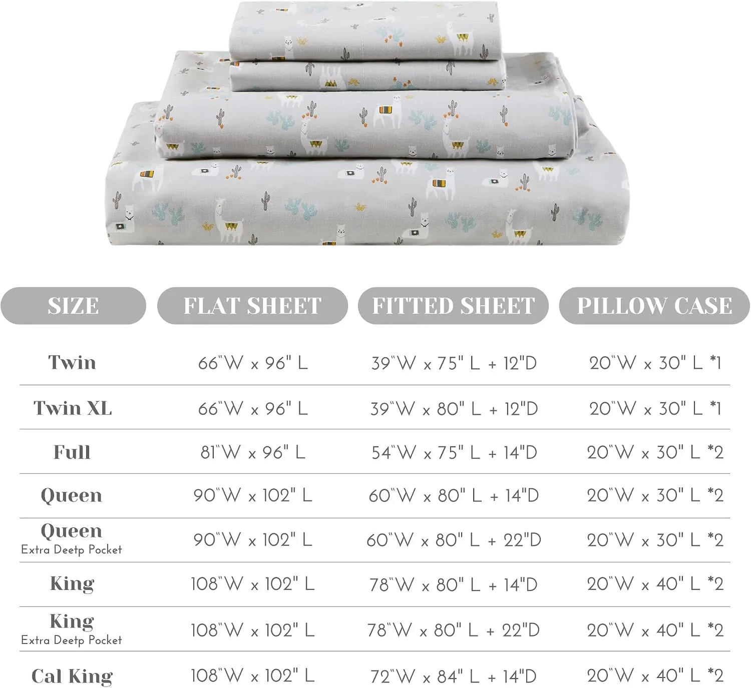 Comfort Spaces 100% Cotton Percale Sheets Queen Sheet Set 4 Pcs, Lama Multi