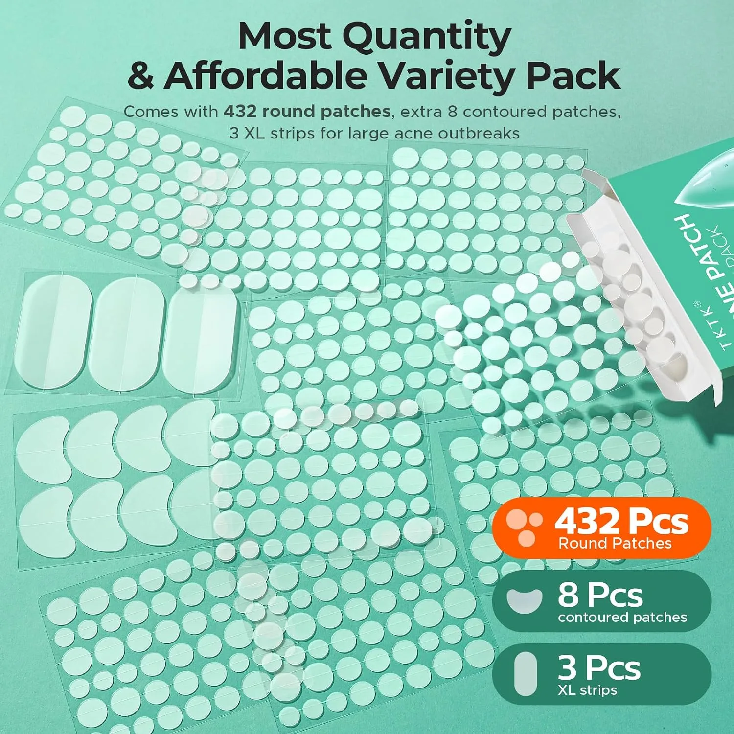 TKTK 443 Count Pimple Patches for Face, Hydrocolloid Acne Cover Patch Bulk