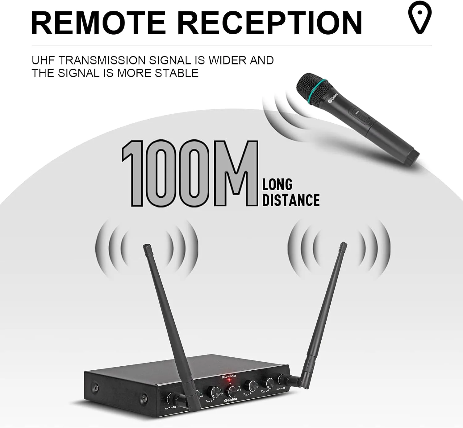 D Debra Audio AU400 Pro UHF 4 Channel Wireless Microphone System