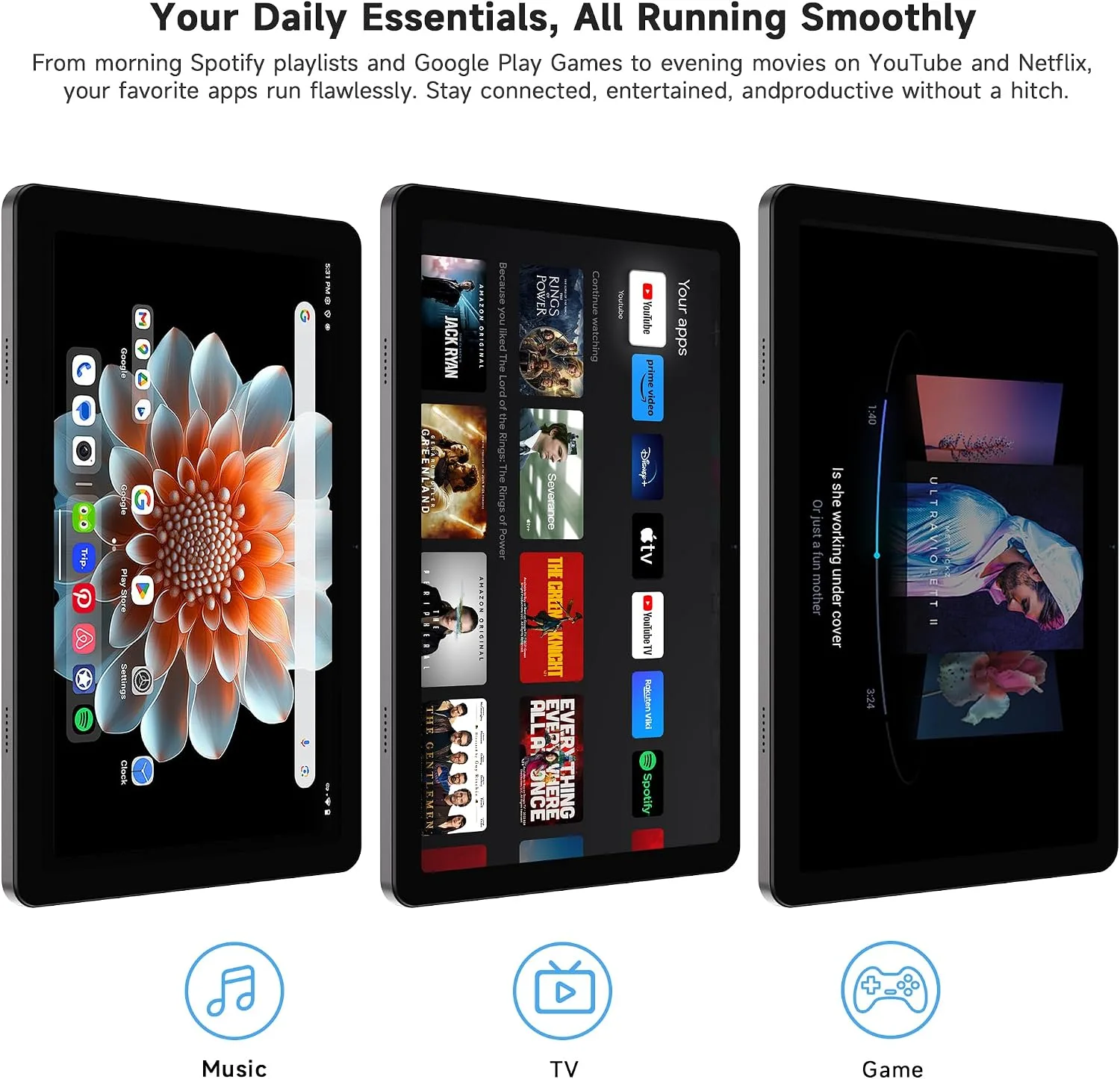 AOC 10 Inch Tablet Android 16, 120Hz IPS High Brightness HD Display, 8-Core Processor, Widevine L1 HD Streaming, 4GB RAM 128GB Storage (1TB Expand), 6000mAh Battery, WiFi, Face ID, Metal Body, Gray