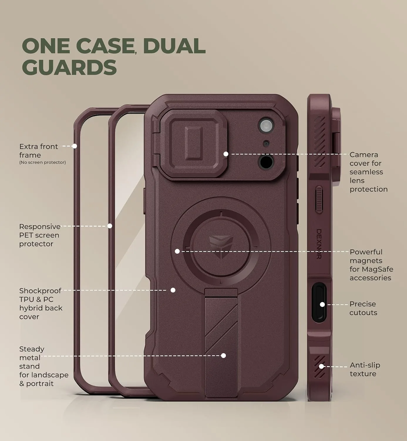 Dexnor for iPhone 18 Pro Max Case/iPhone 17 Pro Max Case, Wine Red
