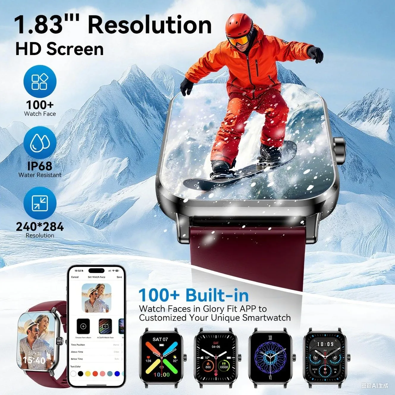 Smart Watch for Men Women, 1.83" HD Touch Screen with Bluetooth Call, IP68 Waterproof, 140+ Sport Modes, Fitness Tracker with Heart Rate & Sleep Monitor, Pedometer, Compatible with Android iPhone