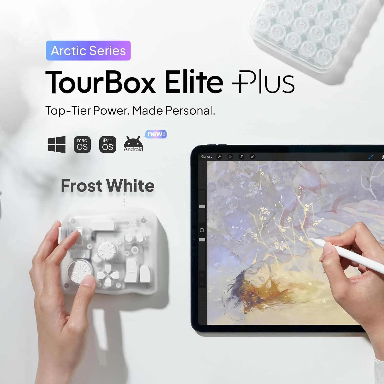 TOUR BOX Elite Plus Editing Controller Kit, Complete Control, Frost White