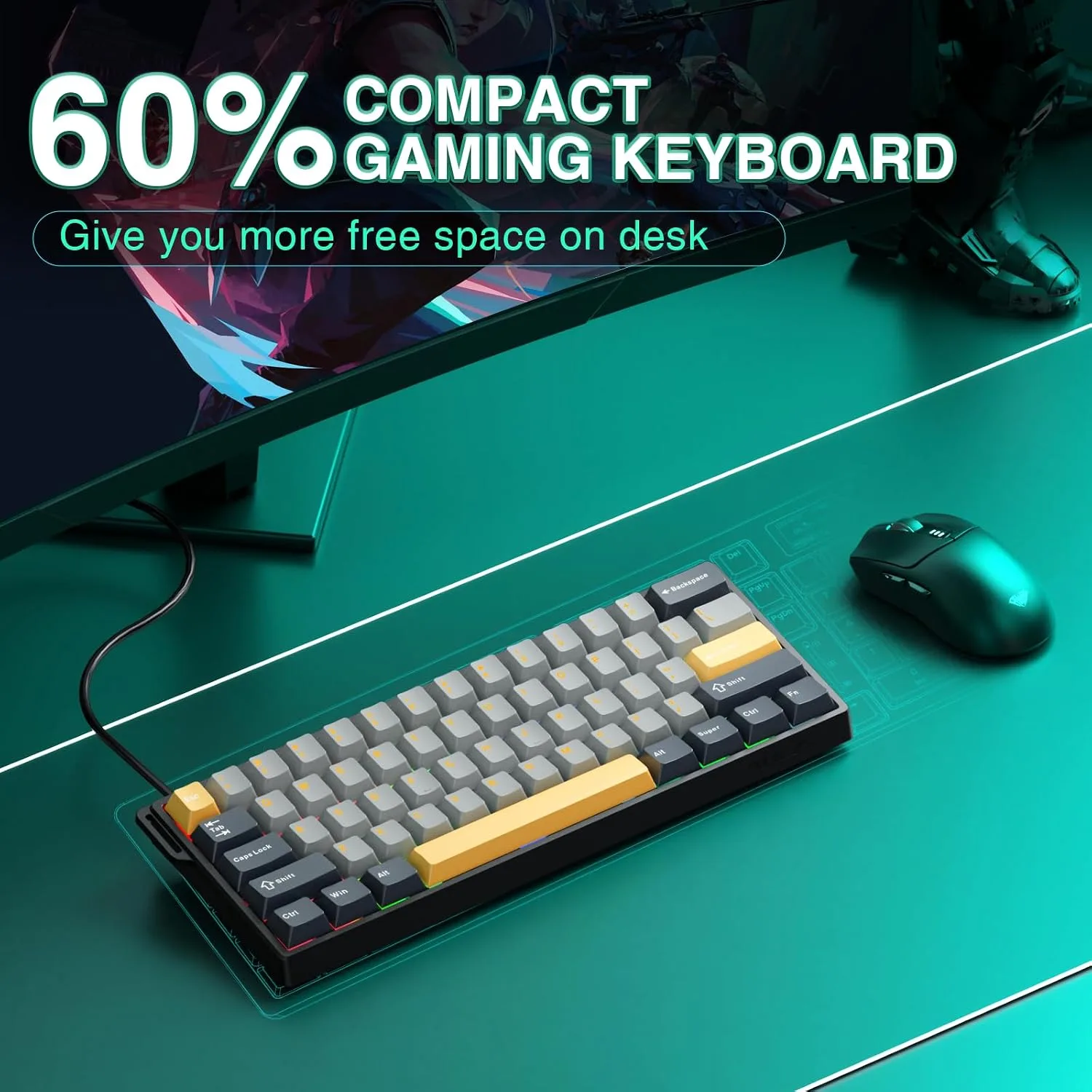 AULA WIN60 HE MAX - 60% Mechanical Gaming Keyboard Wired, Hall Effect Magnetic Switches Hot Swappable, Adjustable Actuation Rapid Trigger Mode, 8000 Hz Polling Rate, 60 Percent Keyboard Compact Design