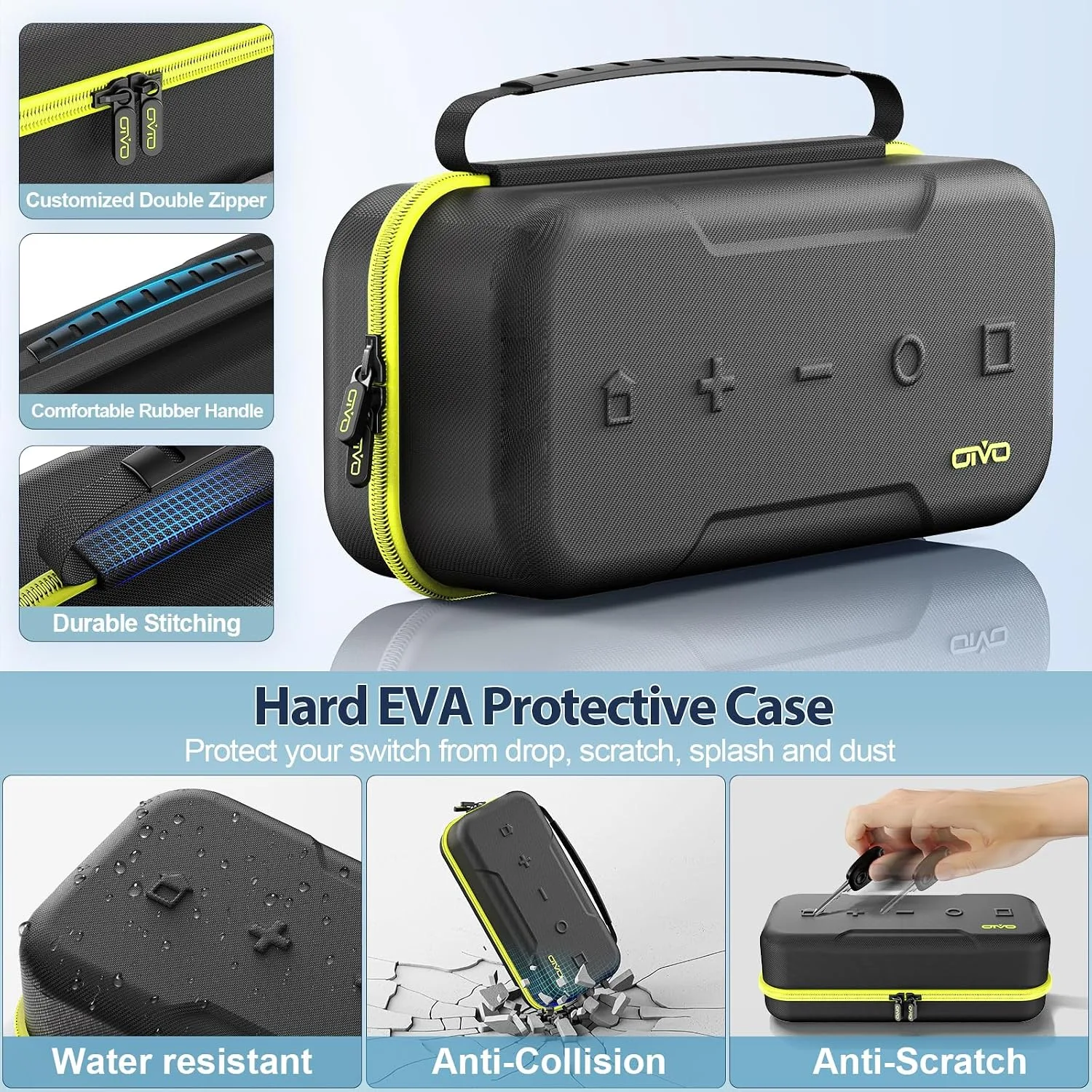 OIVO Switch OLED Carrying Case Compatible with Nintendo Switch & OLED, Portable Switch Travel Carry Case Fit for Joy-Con and Adapter, Hard Shell Protective Switch Pouch Bag with 20 Games, Yellow
