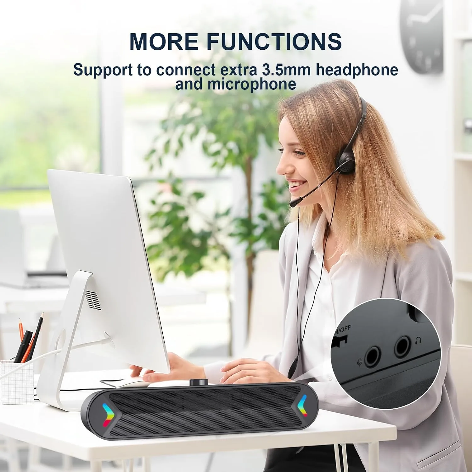 LENRUE Computer Speakers for Desktop,PC Speakers with Basic Stereo Sound & Colorful Lights, Single USB for Both Power and Audio,Desktop Laptop Sound Bar Speakers for Movies,Music(Black-USB)