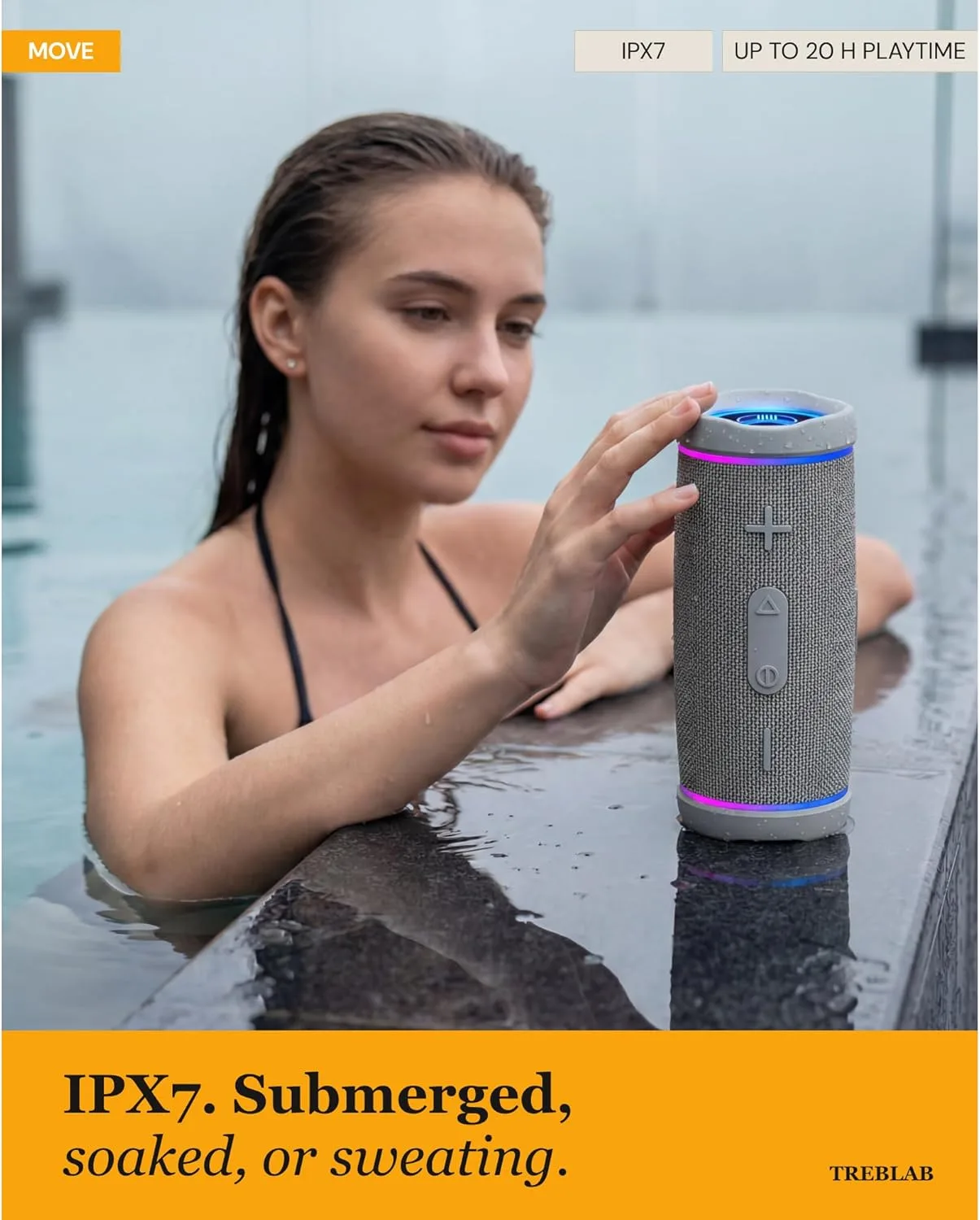 TREBLAB HD77 Waterproof Bluetooth Speaker, 30W Deep Bass, RGB Light, 20H