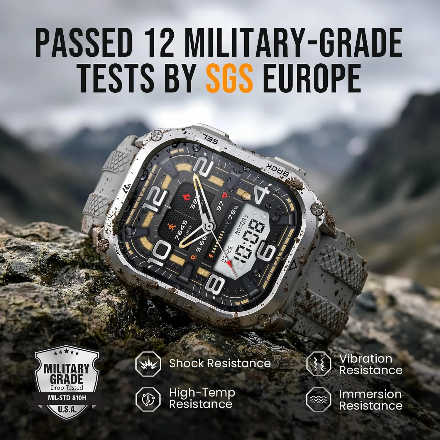 KOSPET Pulse 2 Smart Watch with GPS, 5 ATM/IP69 Waterproof, LED Flashlight