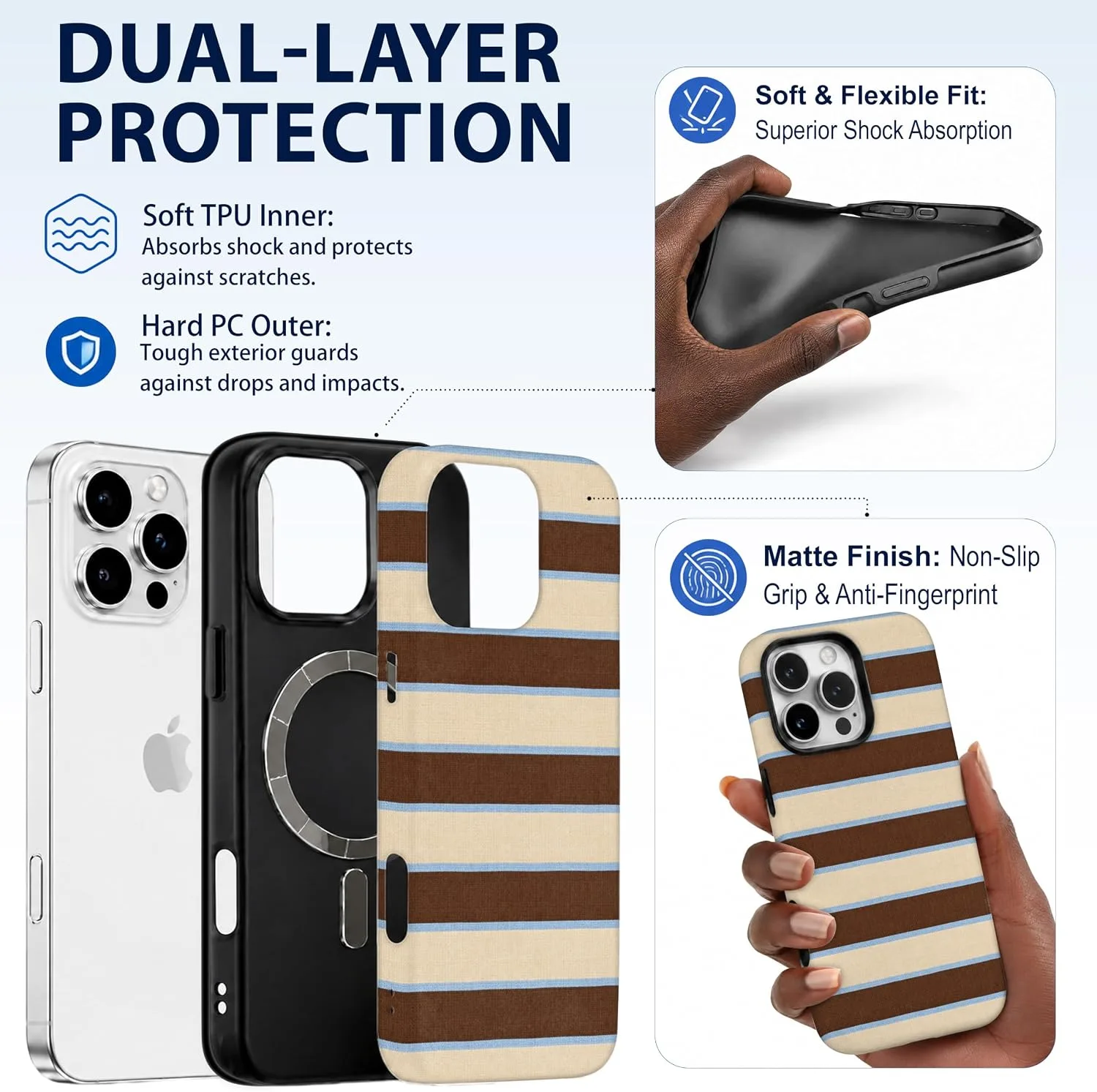 Magnetic for iPhone 16 Pro Max Brown Horizontal Striped Phone Case