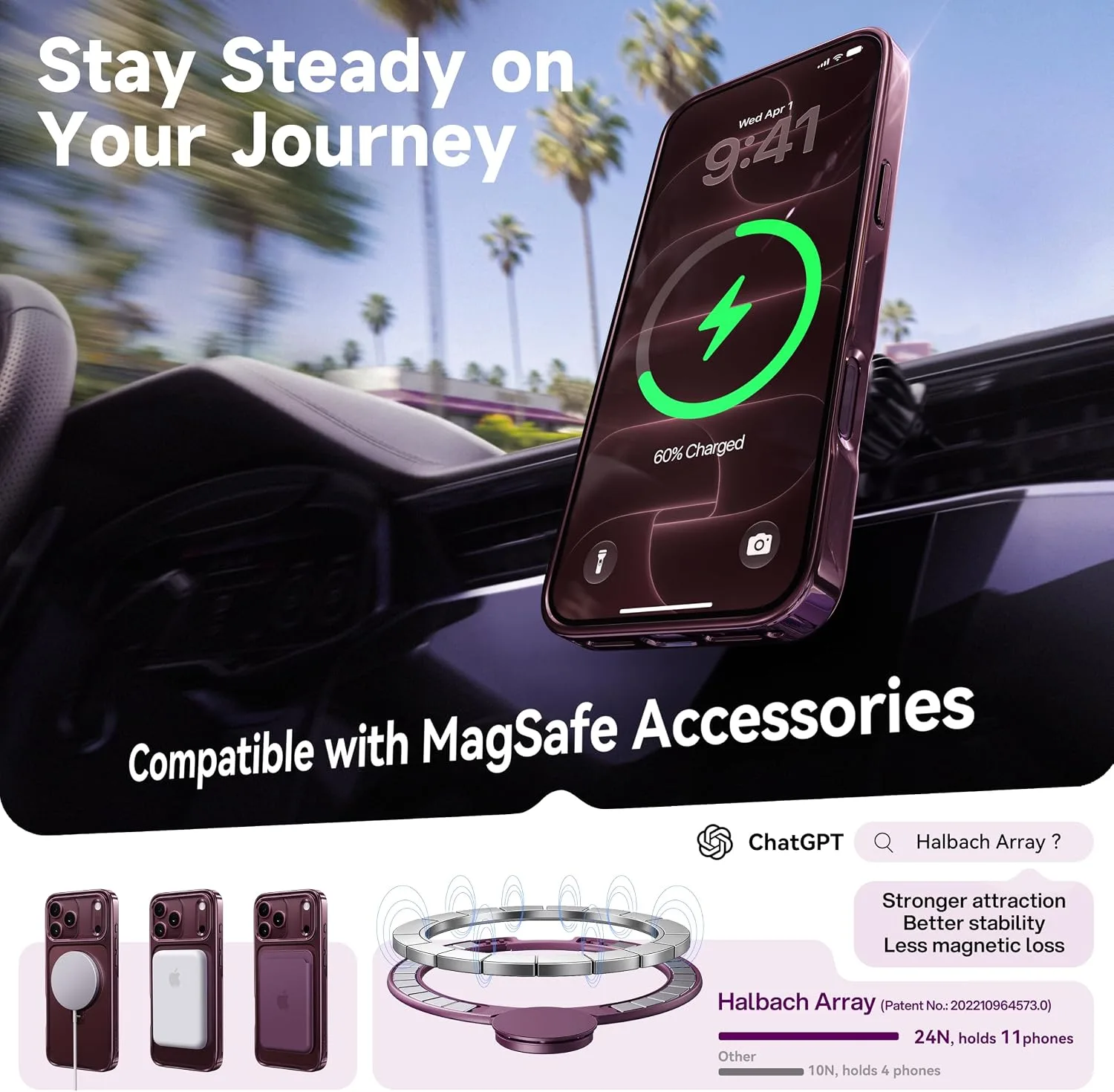 CASEKOO Glossy Burgundy for iPhone 18 Pro Max Case, 360 Spin Magnetic Stand