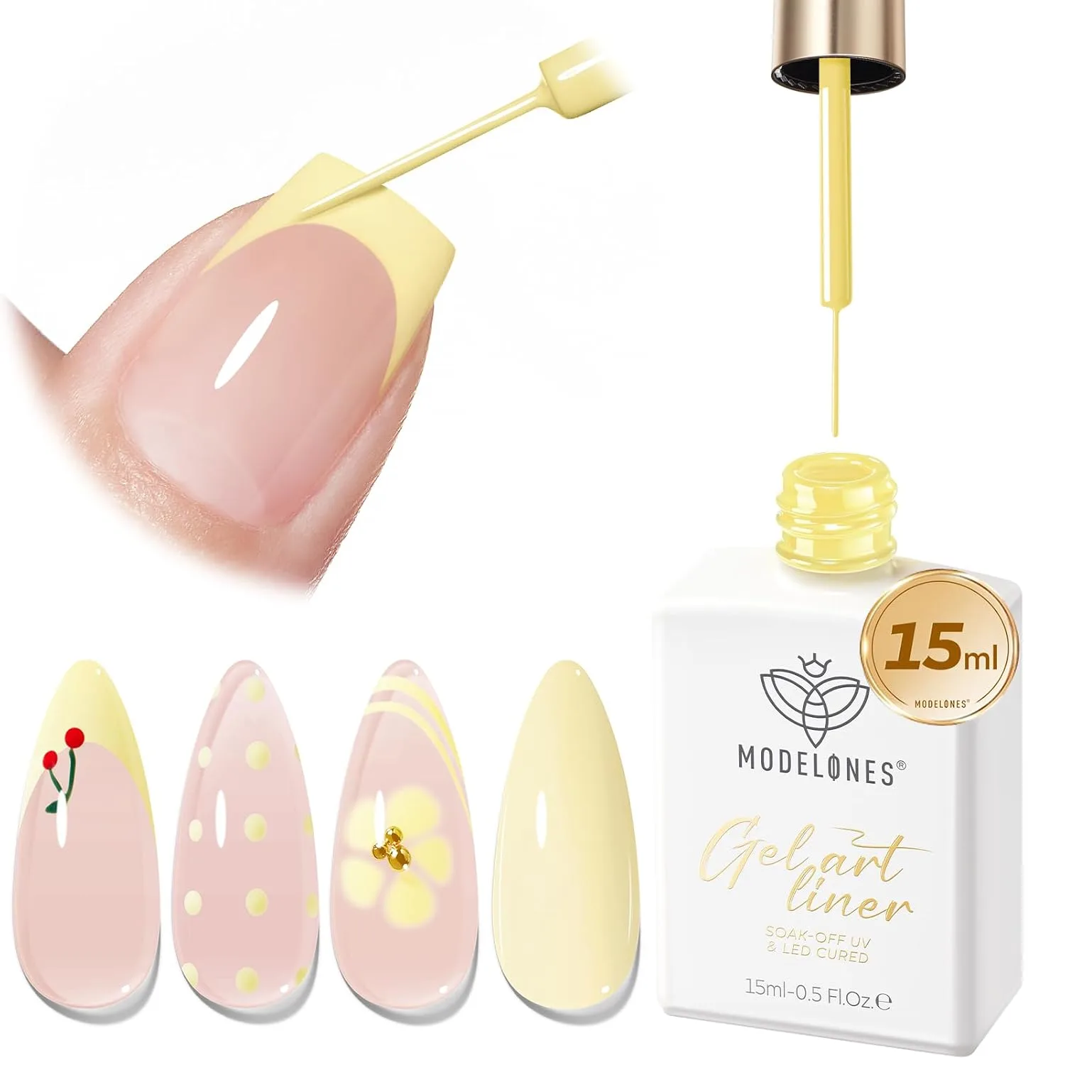 modelones Butter Yellow French Tip Liner Gel Polish 15ml Fine Brush