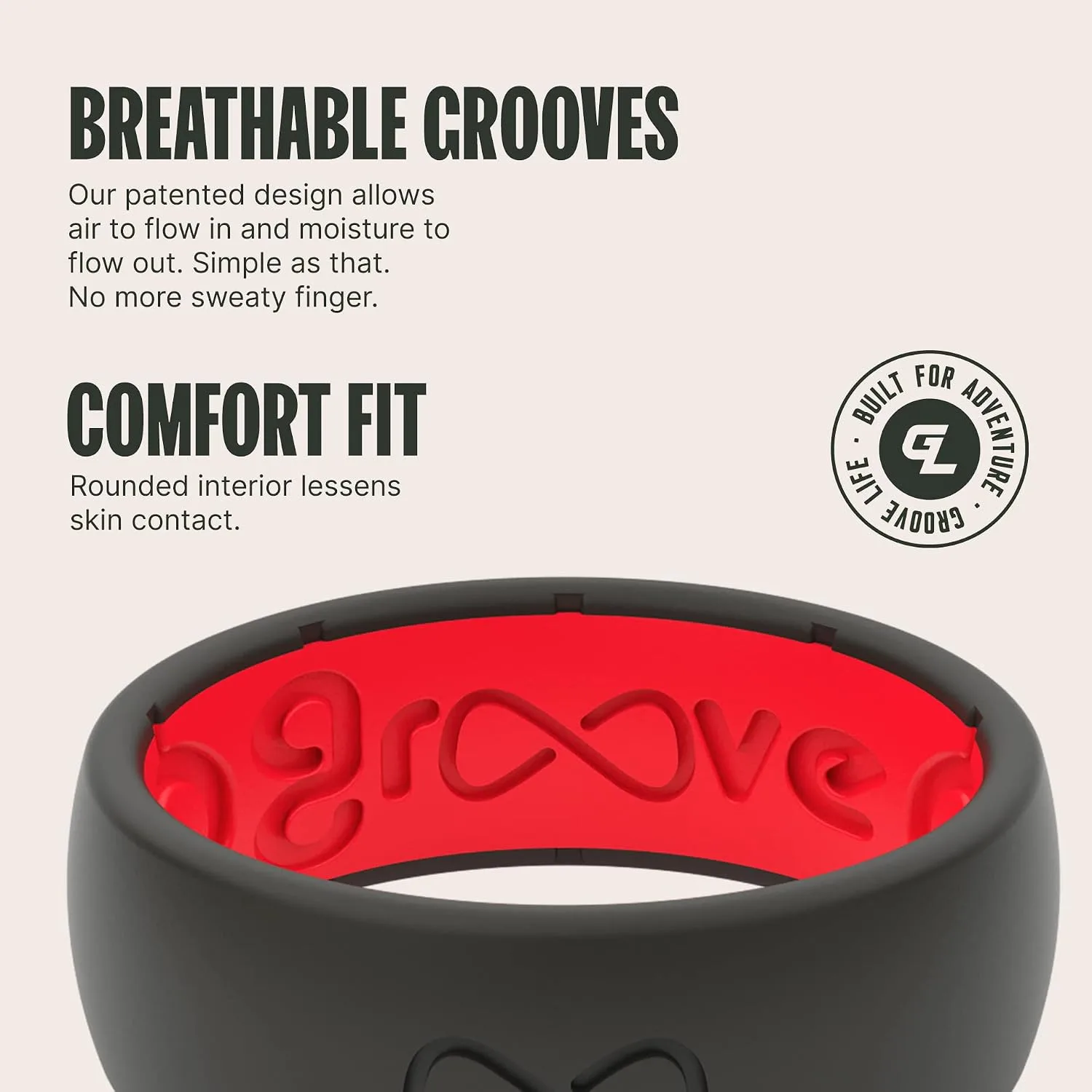Groove Life Silicone Ring for Men, Breathable Rubber Wedding Band, Flexible