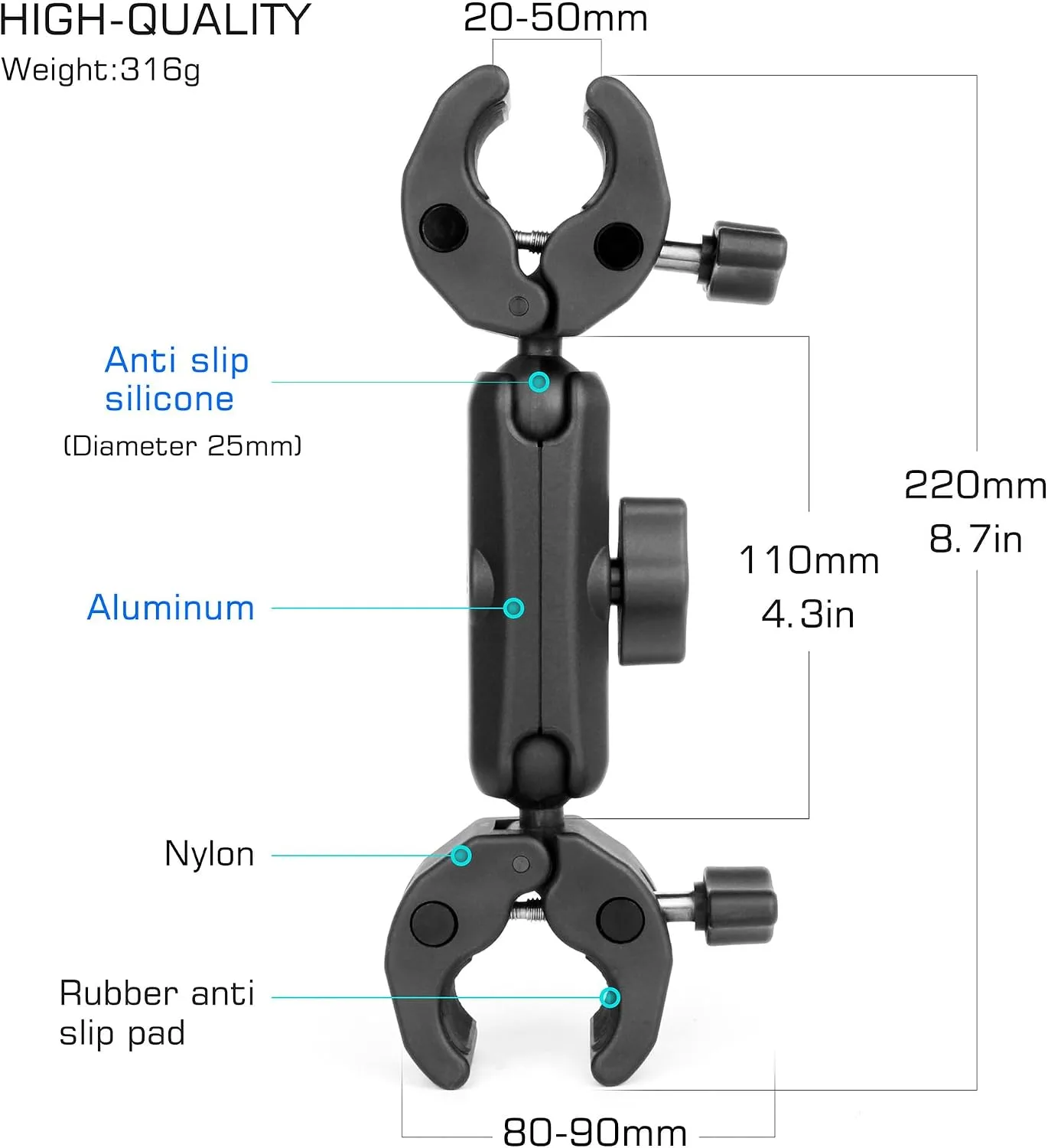 GEPULY 360° Double Super Clamp Mount Umbrella Attachment for Chair Cameras