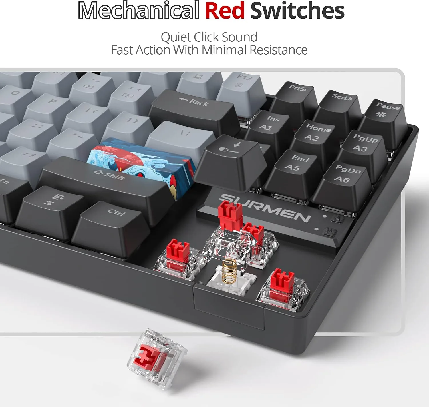 Owpkeenthy 75% Mechanical Gaming Keyboard with Red Switch, RGB Backlit Keyboard, 87 Keys Compact TKL Wired Computer Keyboards for Laptop PC Gamer Xbox PS (Grey/ 87 Red Switch)