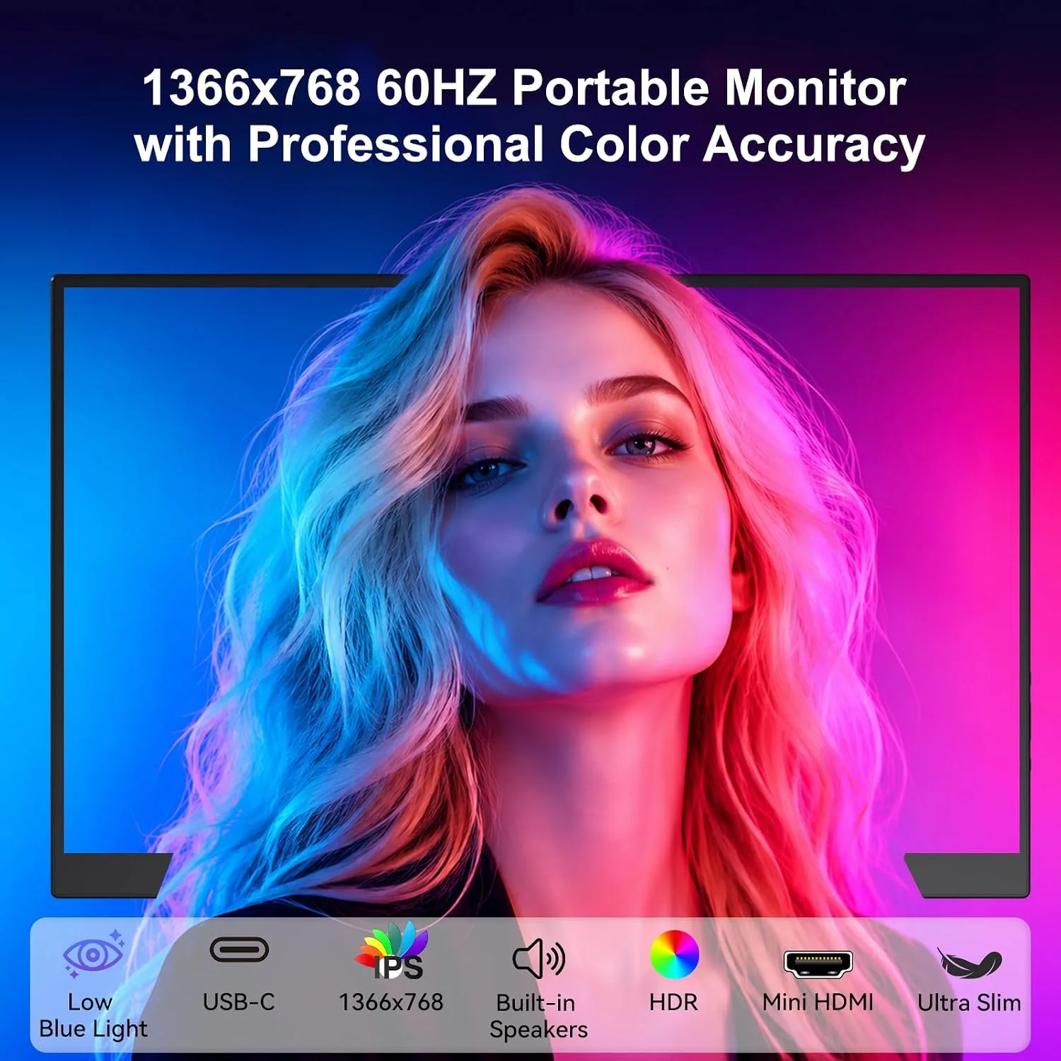 13.3" Portable Monitor with HDMI USB-C Plug and Play, Travel Screen