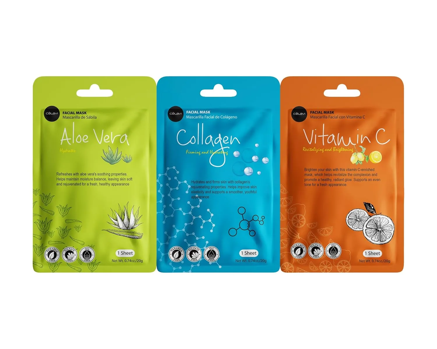 Celavi Korean Face Mask Sheet Set, Facial Spa Masks, 9 Pack
