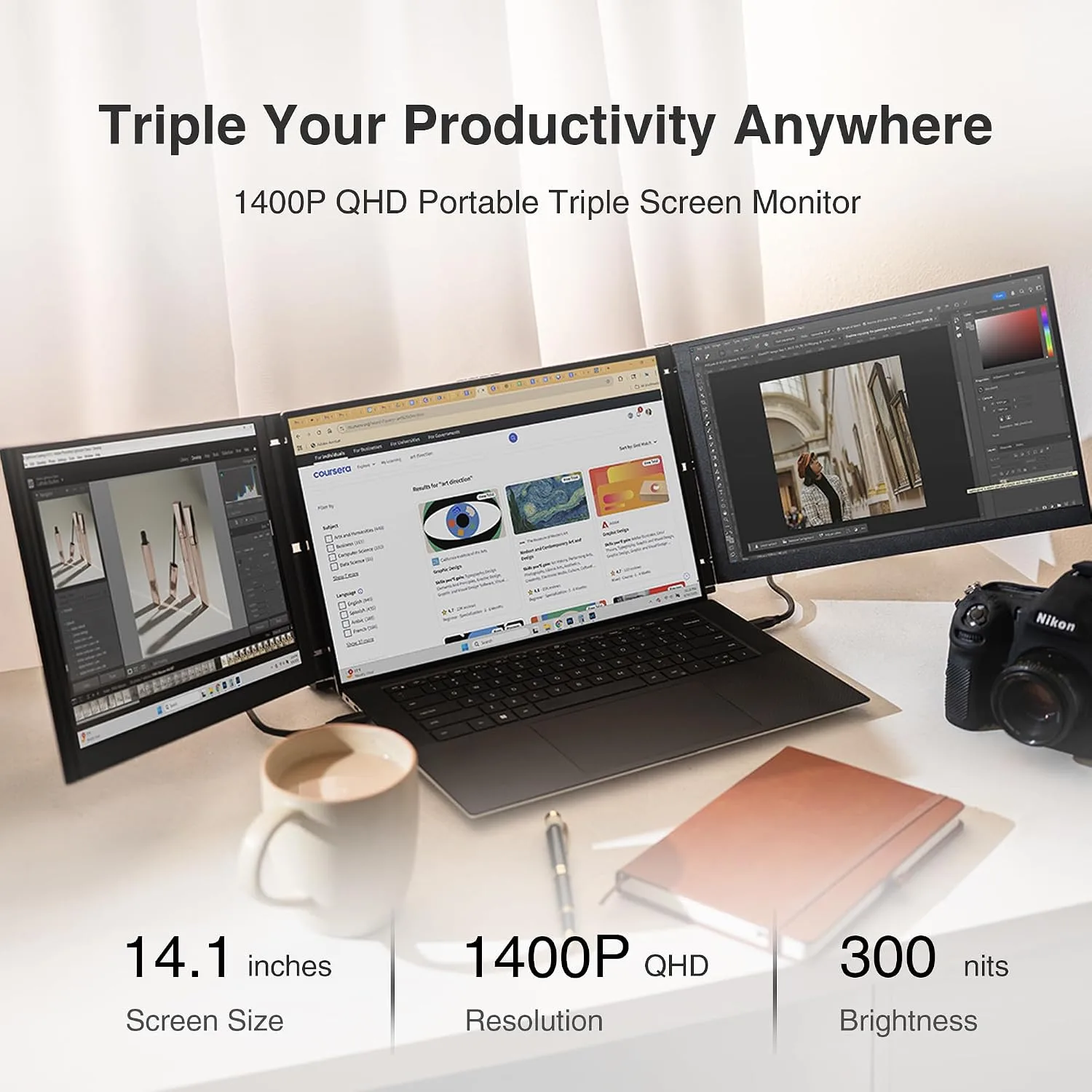 Trio 3 Pro 14.1" 1400p Mobile Pixels Portable Laptop Monitor(2026 Version)