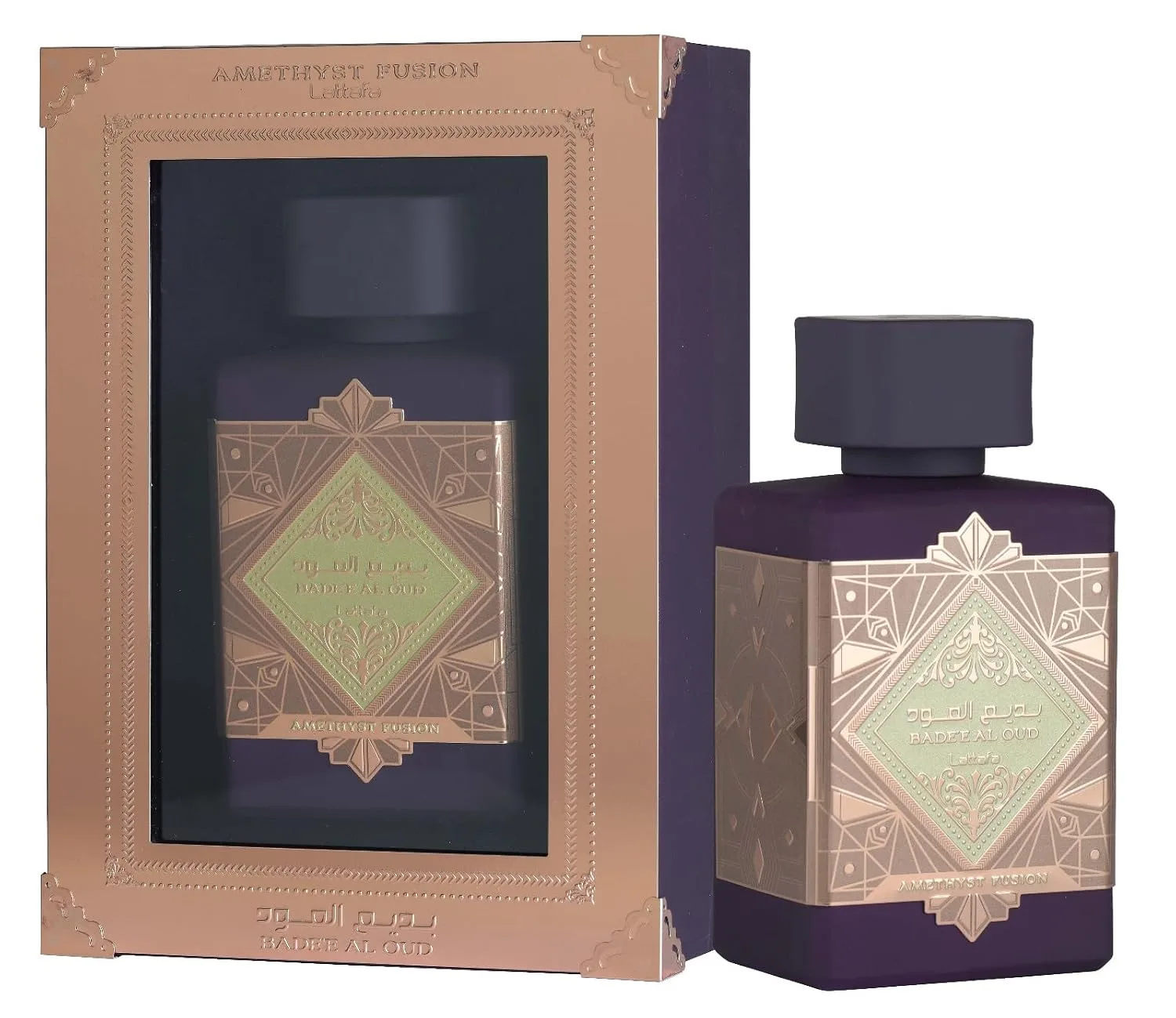Lattafa Bade'e Al Oud Amethyst Fusion Eau de Parfum 100ml Unisex - Long Lasting Oriental Woody Perfume with Amaretto, Mandarin, Rum, Caramel, Patchouli, Vanilla & Sandalwood