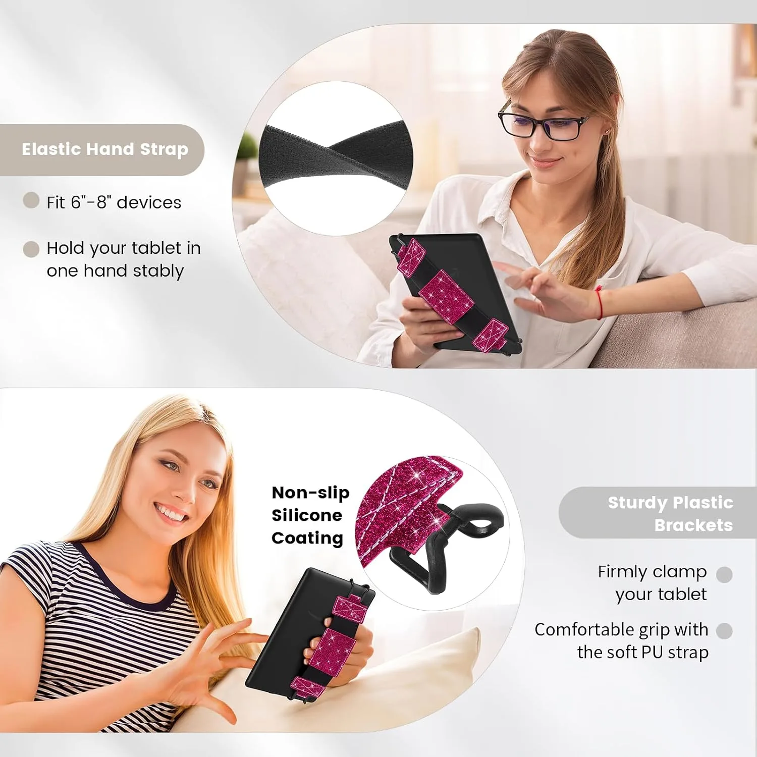 MoKo Soft Hand Strap for 6-8" Kindle eReaders Fire Tablet, Flash Rose