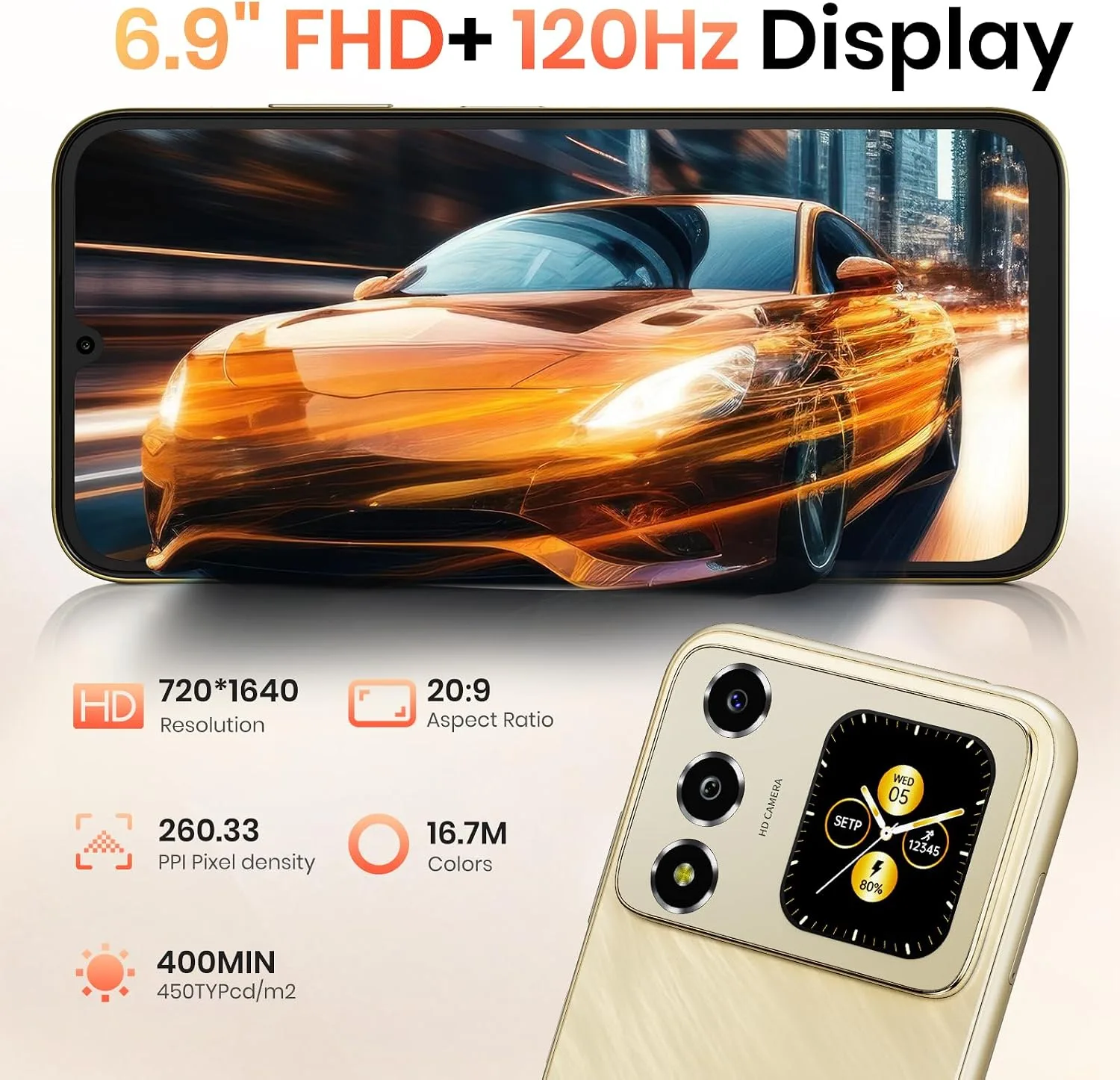 FOSSIBOT S7-32GB+256GB+2TB Unlocked Phones, 6.9" FHD+120Hz Dual-Screen