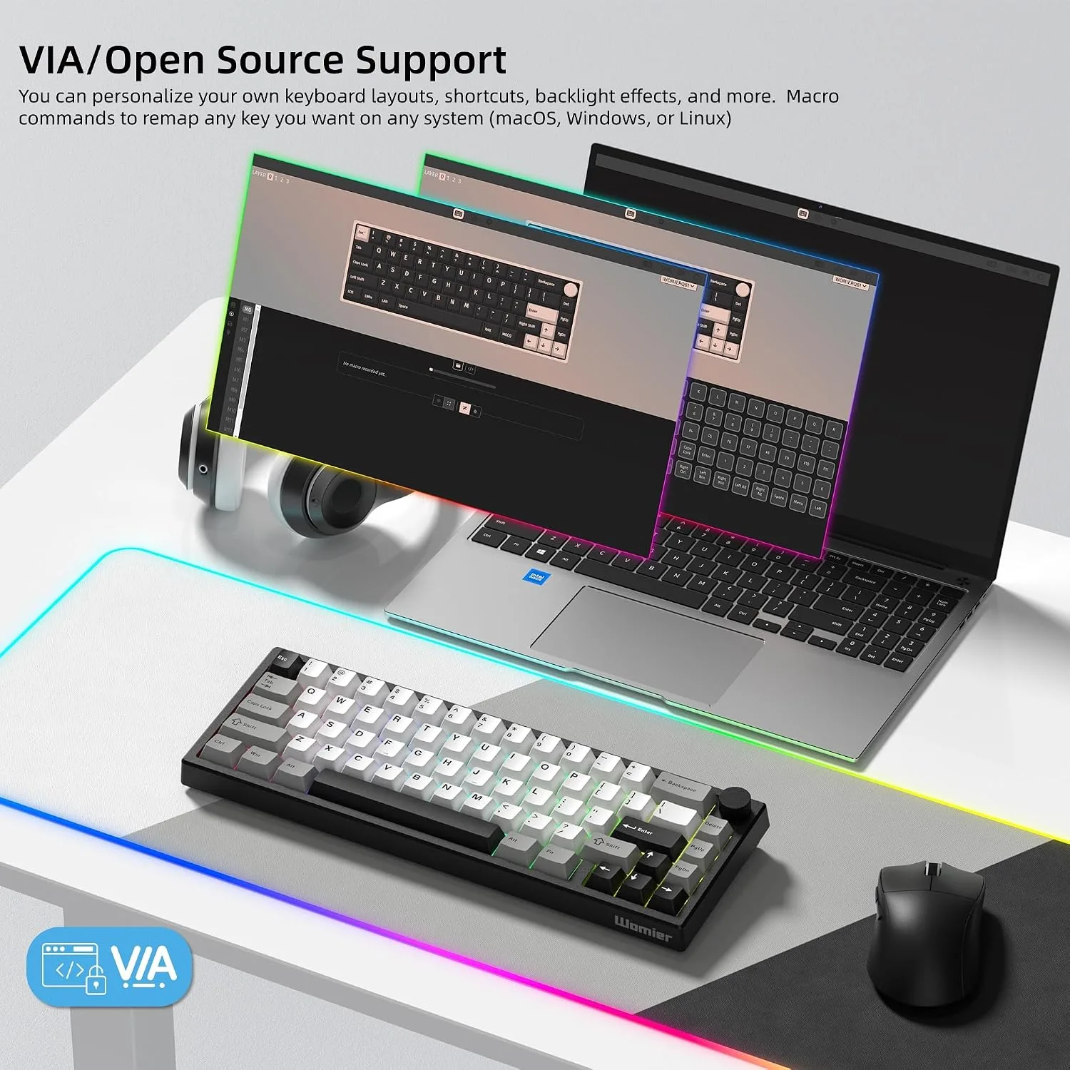 Womier Wireless 60% Gaming Keyboard with CNC Knob Mechanical Keyboard