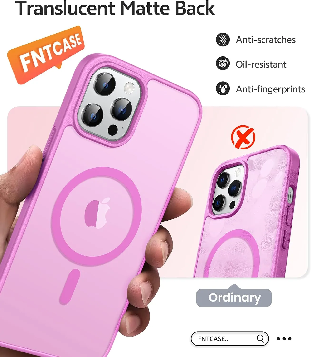 FNTCASE for iPhone 12 Pro Max Case, Fit for Magsafe, Translucent Matte Back