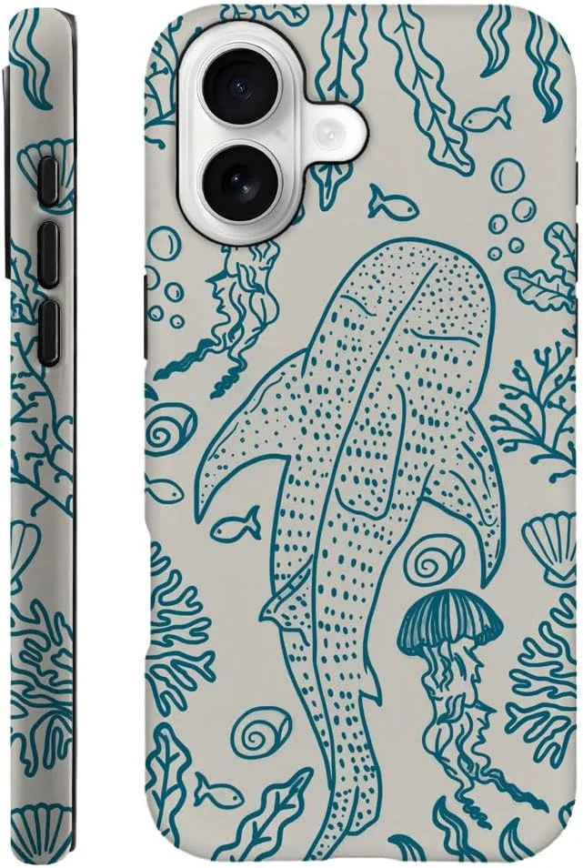 Case Compatible with iPhone 17,Fall Prevention Hybrid 2-Layer Hard Shell Phone Cover for Girls Boys,Oceans Whales Sharks