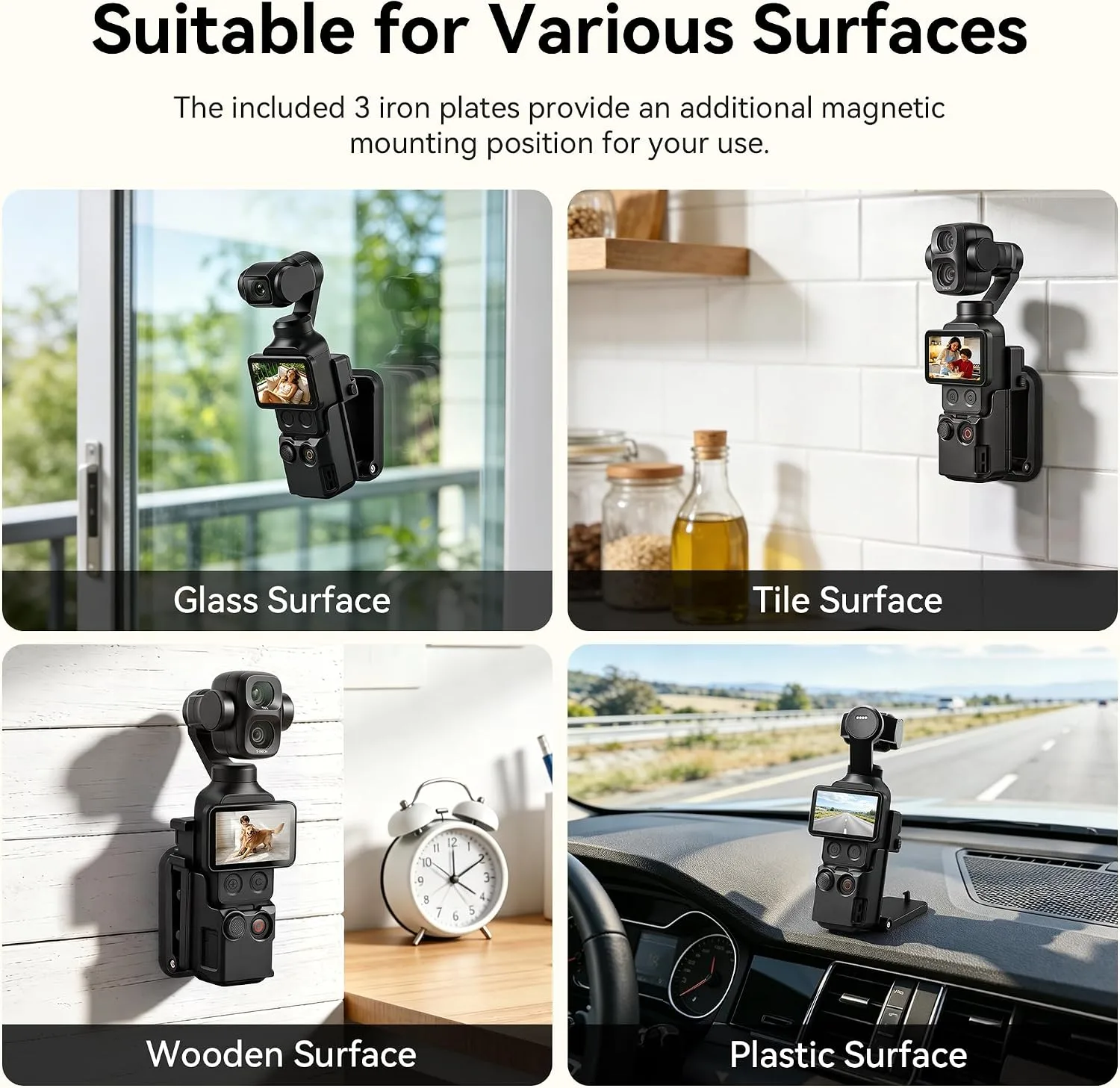 AMAZEAR Magnetic Mount Stand Compatible with DJI Osmo Pocket 4P/4/3/Xtra Muse, Pocket4 Accessories Adapter Clamp Magnet Suction Case Holder on Desktop/Vertical Surface, 180° Adjustable Handle, Black