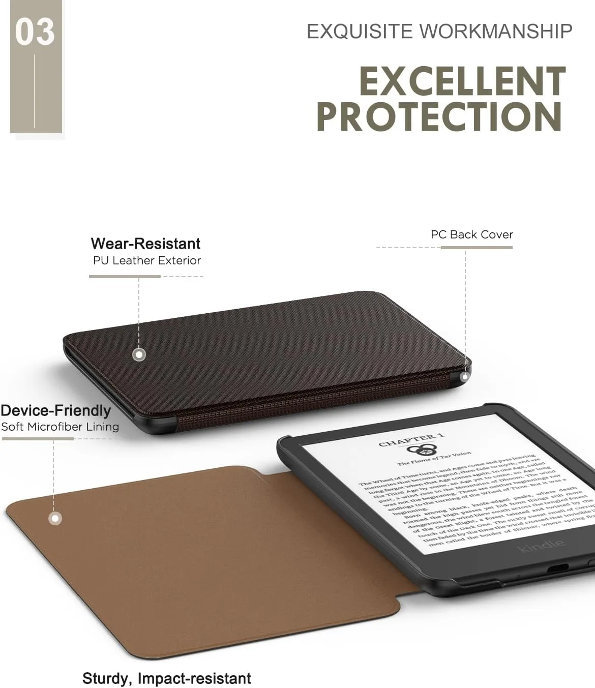 MoKo Case for 6" Amazon Kindle Basic 11th Gen 2024/2022, Dark Coffee