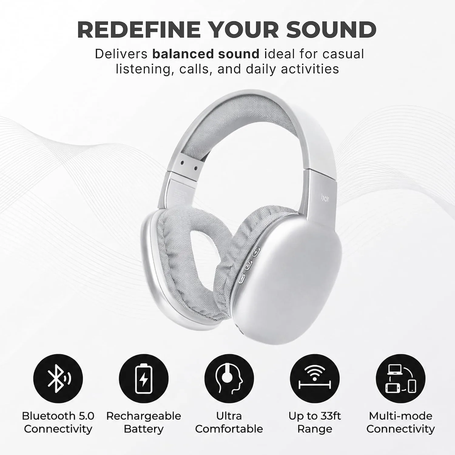 iJoy Ultra Wireless Over-Ear Bluetooth Headphones with Mic, 10H Playtime Bluetooth Headset with Backup Wire & SD Slot, Wireless Headphones for Work, School & Gym (Silver)