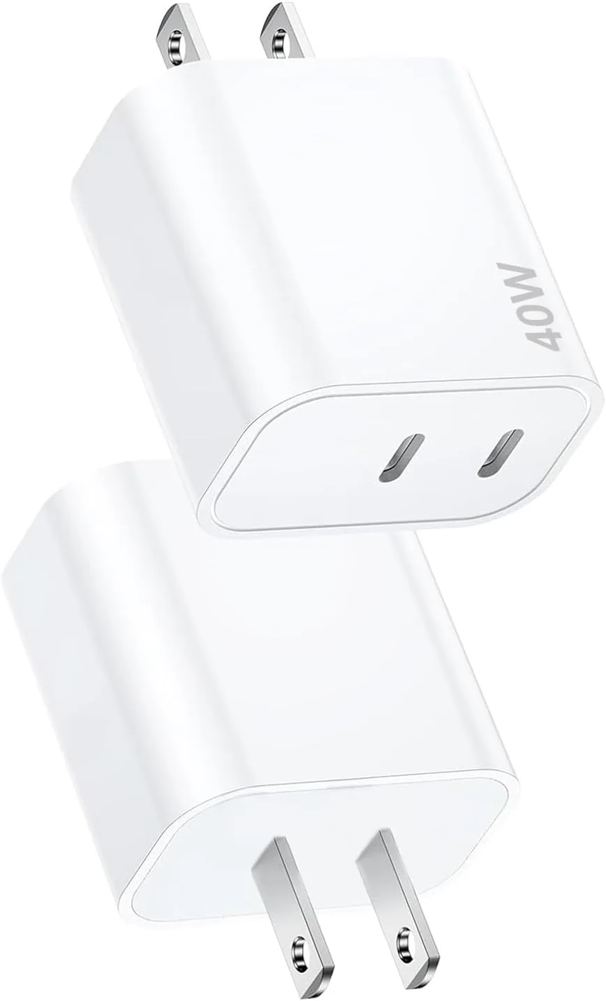 USB C Charging Block Fast Charger,2Pack 40W Dual Port Fast USB C Wall Charger Block,Type C Charging Plug Power Adapter Compatible with iPhone Duo/18 Pro/18 Pro Max/17/Air/16e/16 Plus/15/14/13/12,iPad