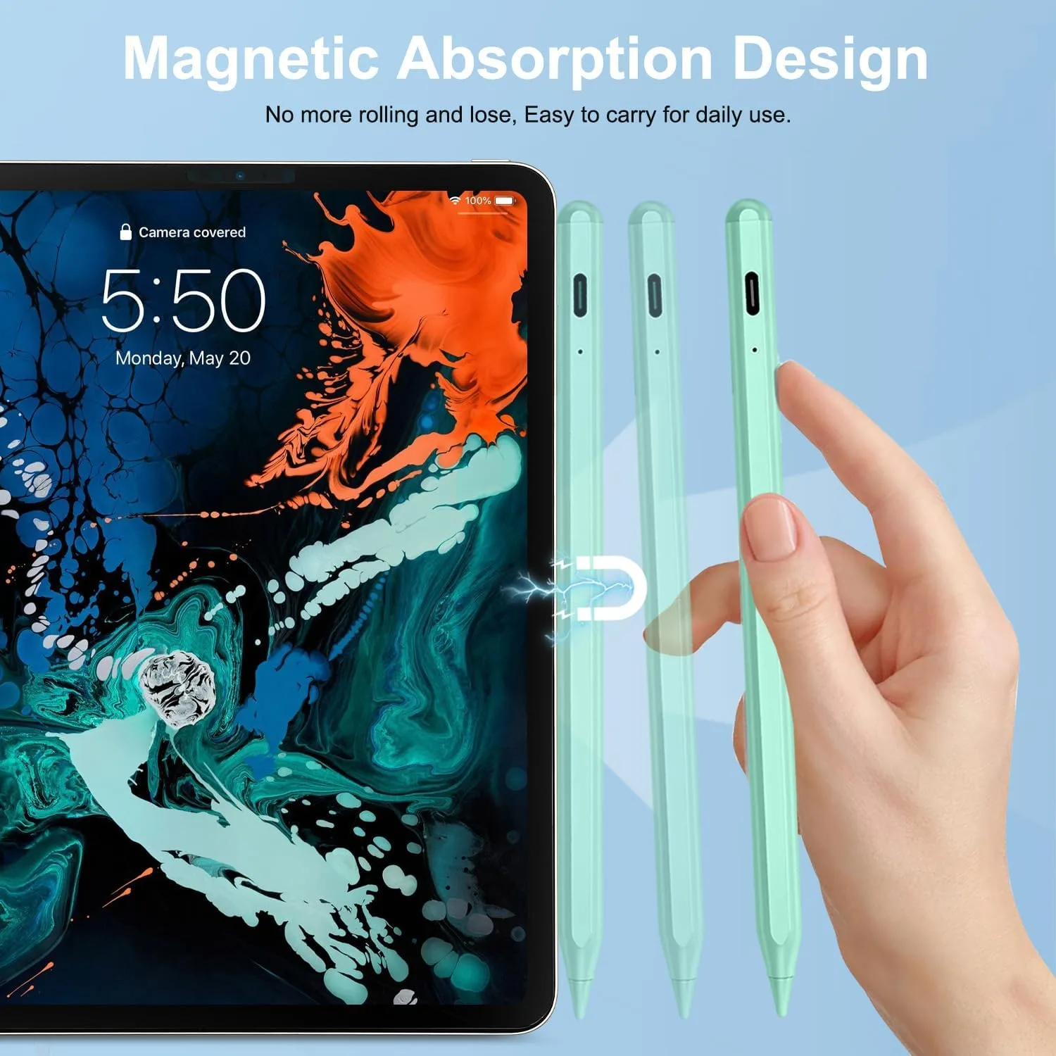 BLEBLE Stylus Pen for iPad 2018-2026, Fast Charge Apple iPad Pencil-Green