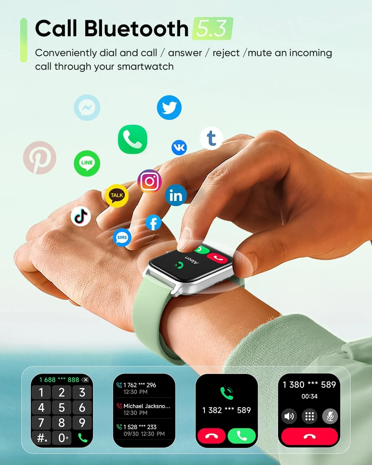 Fitpolo Smart Watch for Men Women Android, Alexa Built-in [1.8" HD Screen] IP68 Waterproof Fitness Watch Bluetooth Call for Android & iPhone with Heart Rate/Sleep/SpO2 Monitor - Green
