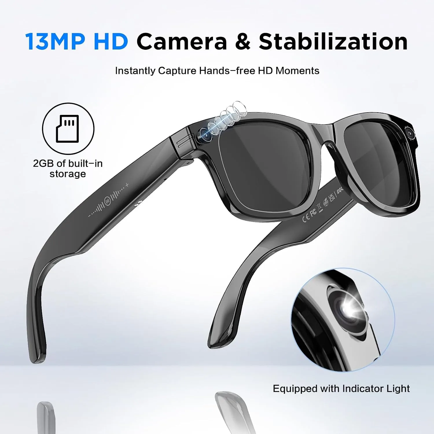 Smart Glasses with Camera, 13MP HD AI Recording Sunglasses for Men Women
