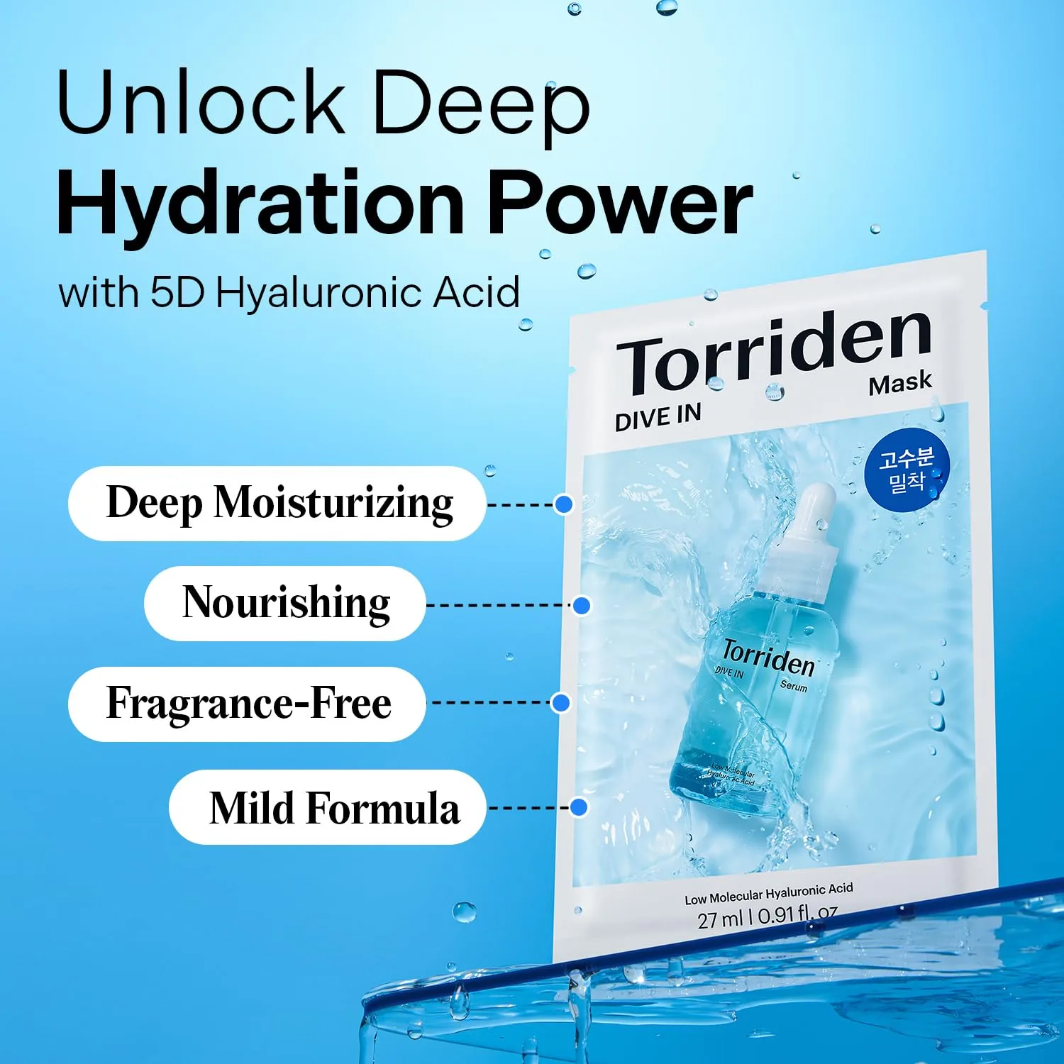 Torriden DIVE IN Hyaluronic Acid Facial Mask (10 sheets) | Deep Hydration Korean Face Sheet Mask | Panthenol & Allantoin | Korean Skincare Mask (Pack of 2)