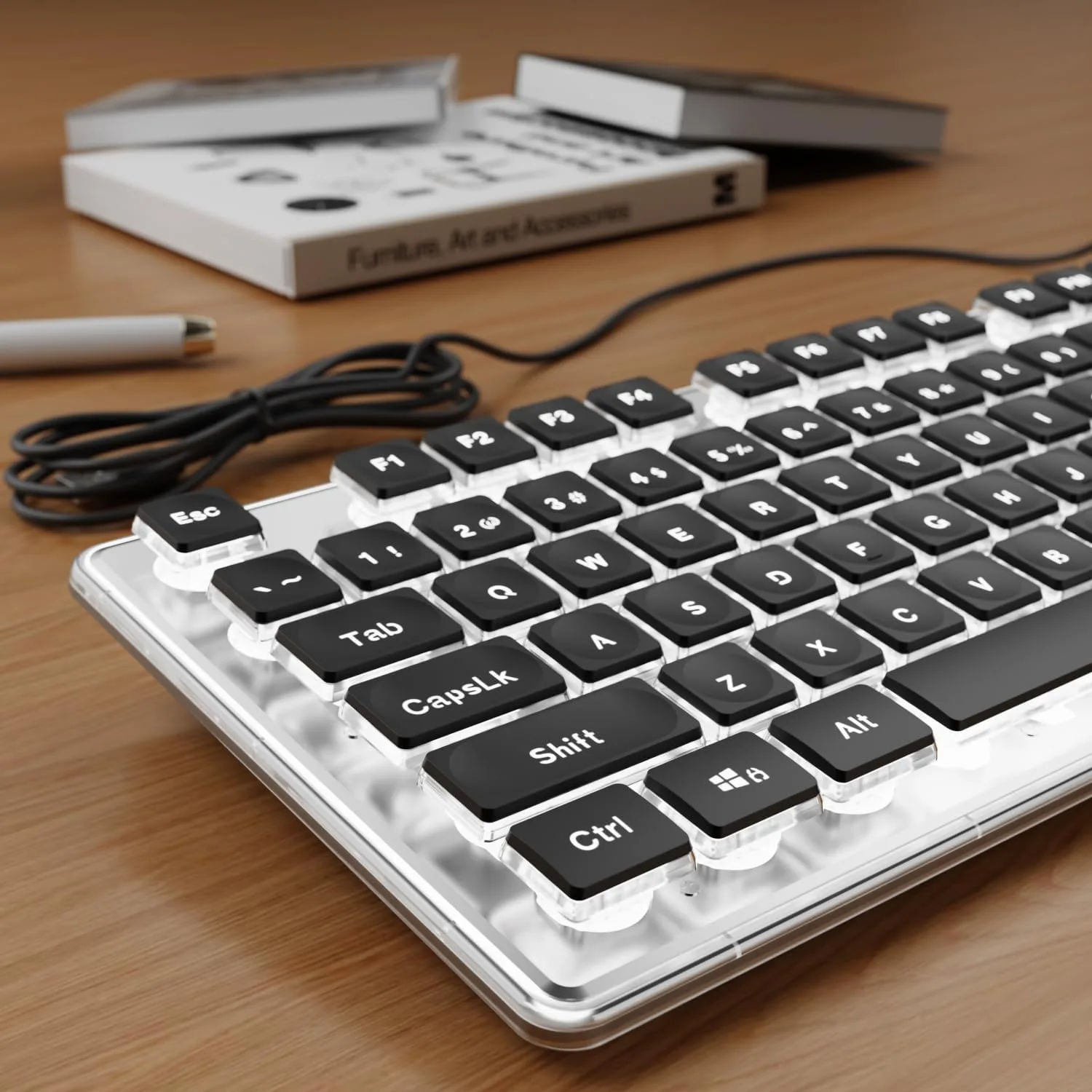 Wired Keyboard with White Backlit, Never Fade, Soft Click Typing, Black