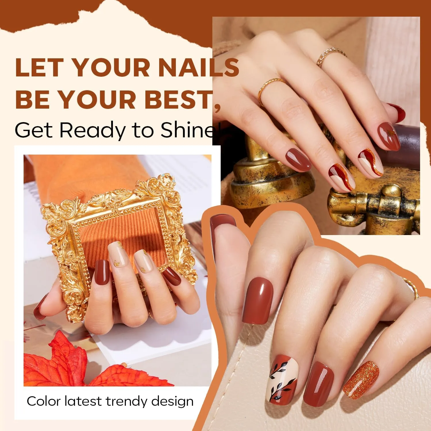 modelones Gel Nail Polish Set Glitter Nude 6Colors Burgundy Brown Caramel