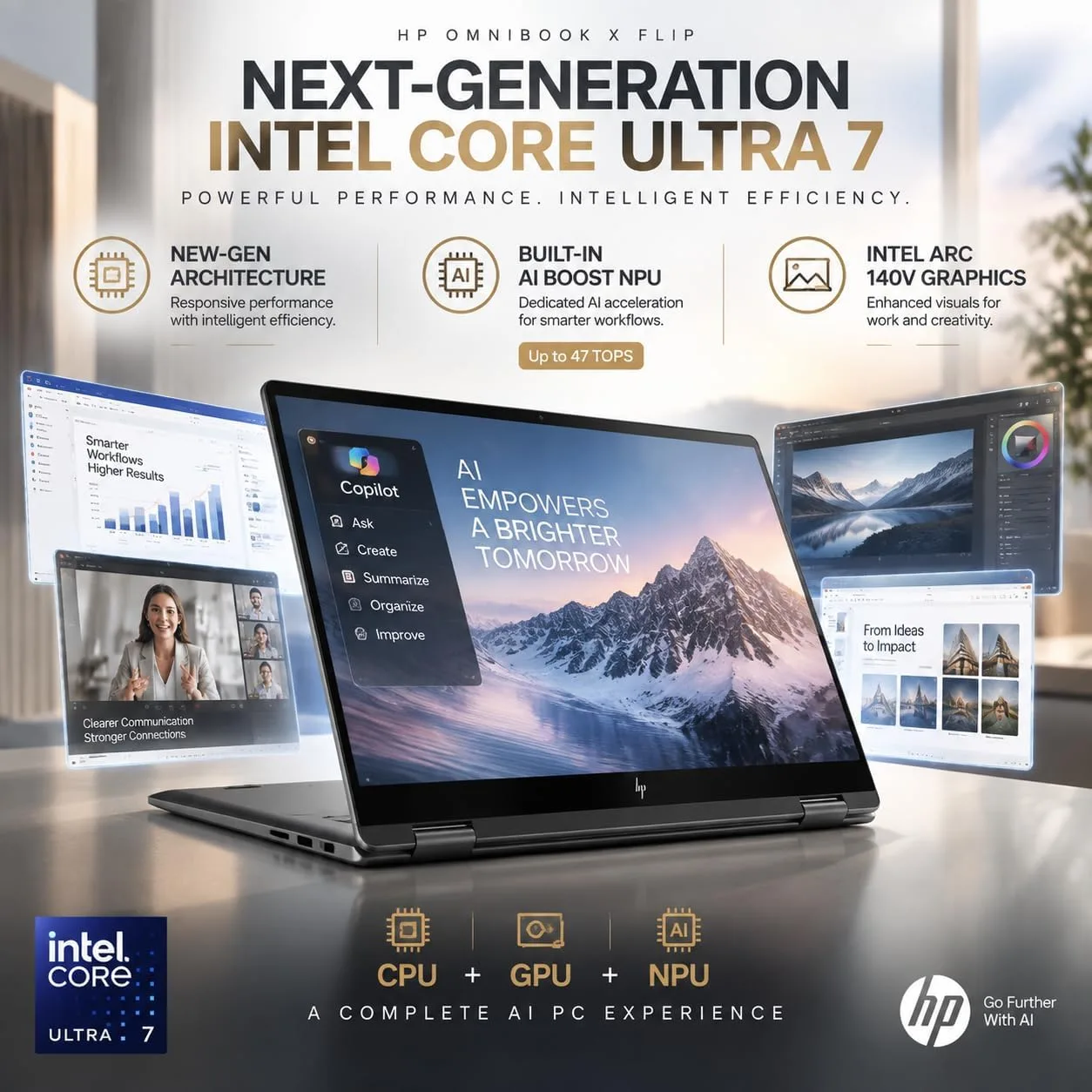 HP OmniBook X Flip 16" 2-in-1 Laptop, Intel Core Ultra 7 256V, 2K IPS Touchscreen, 16GB LPDDR5X, 1TB SSD, Intel Arc 140V, Thunderbolt 4, Windows 11, Premium AI PC for Business Professionals