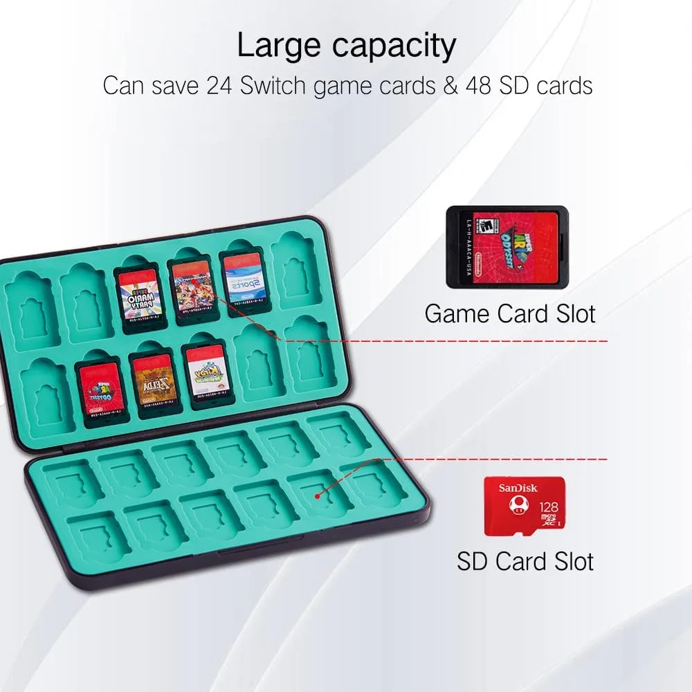 PERFECTSIGHT Switch Game Case Compatible with Nintendo Switch 2/OLED/Switch Lite, 24 Switch Game Holder Cartridge Case with 24 Game & 48 Micro SD Cards Storage, Kingdom Badge