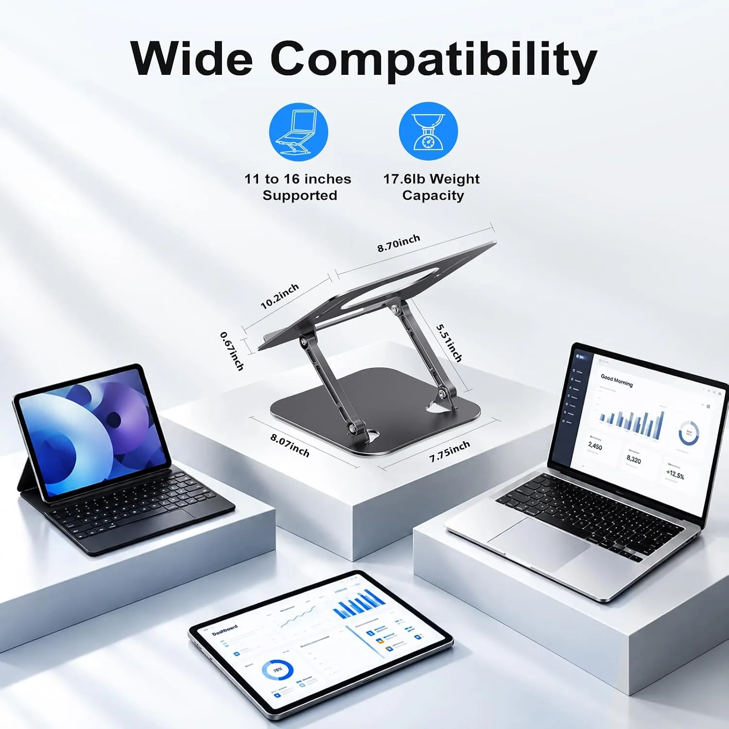 Orlian Adjustable Aluminum Laptop Stand for Desk, Laptop Riser for 11-16"