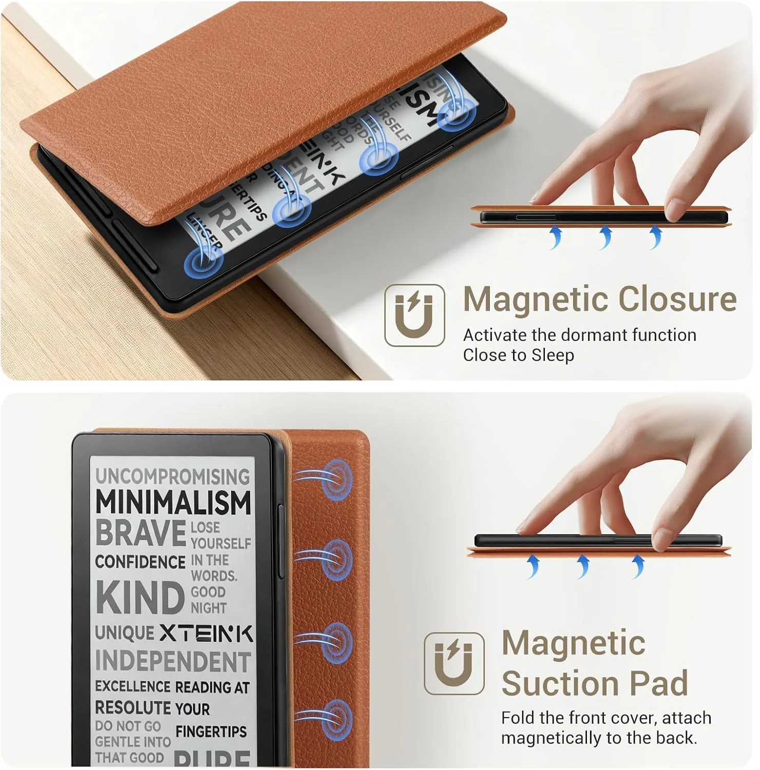 CoBak Magnetic Case for XTEINK X3 eBook Reader, 3.7" Ultra-Lightweight PU Leather Cover(Brown)